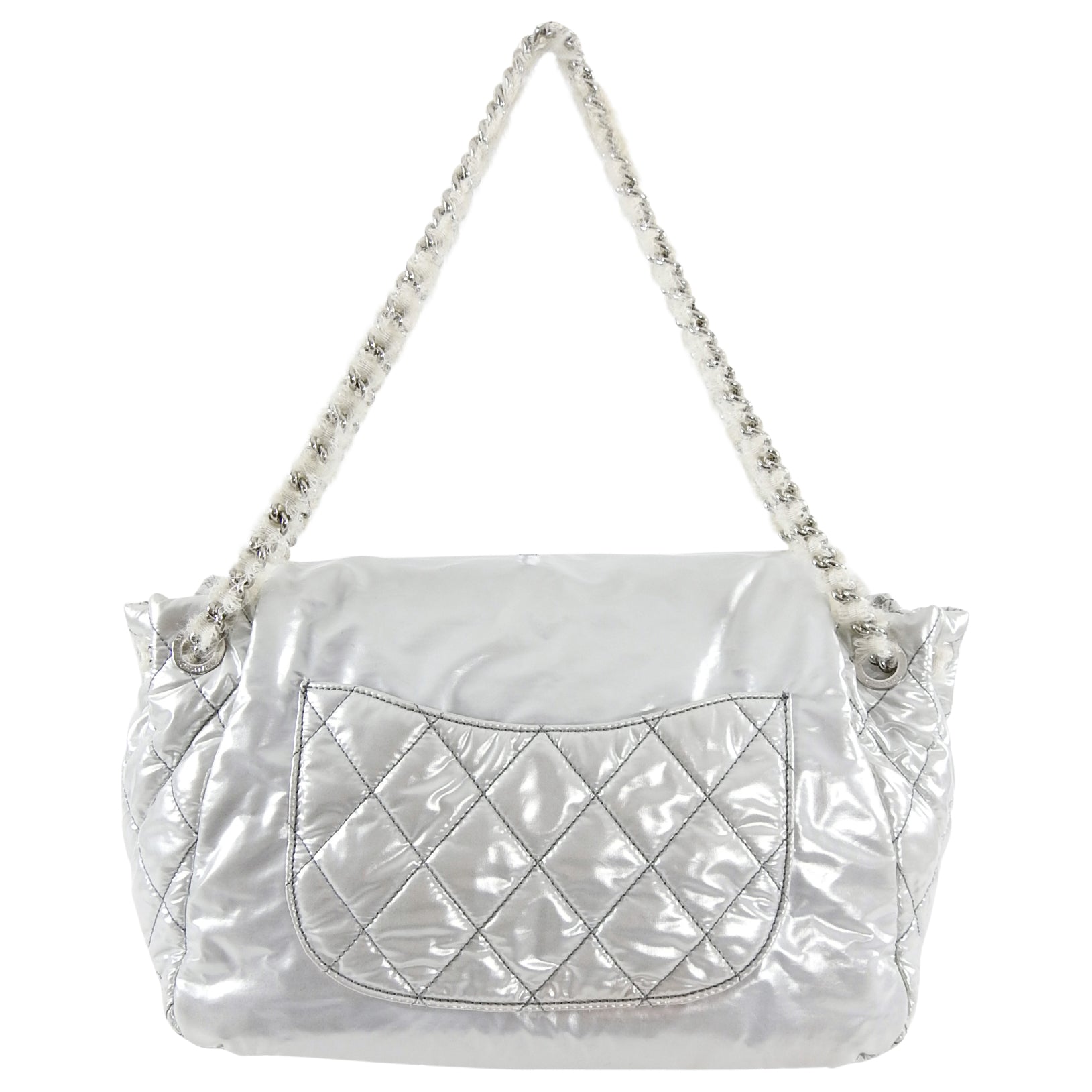 Chanel XL Silver Polar Flap CC Logo Flap Shoulder Bag