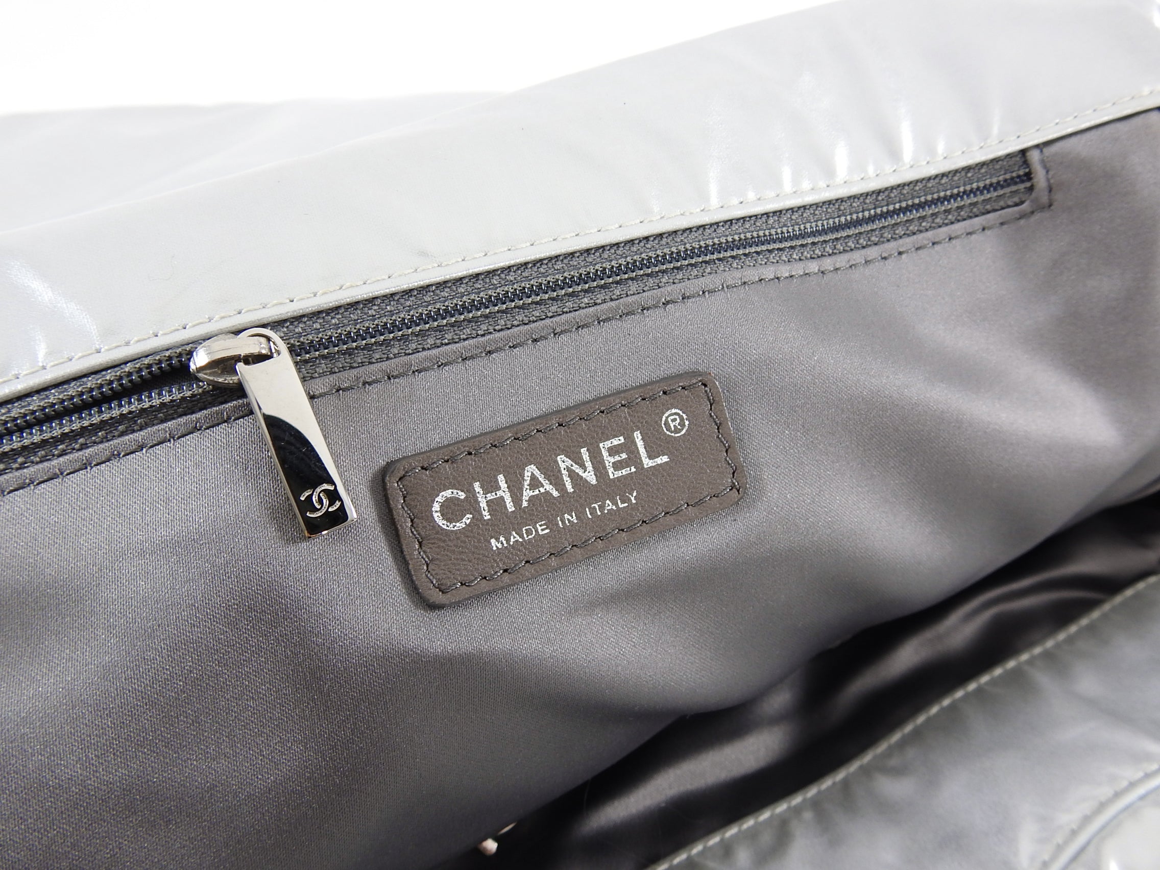 Chanel XL Silver Polar Flap CC Logo Flap Shoulder Bag