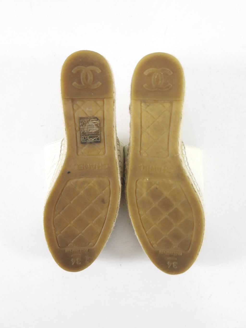 Chanel Black and White CC Cap Toe Flat Espadrille Slides - 34