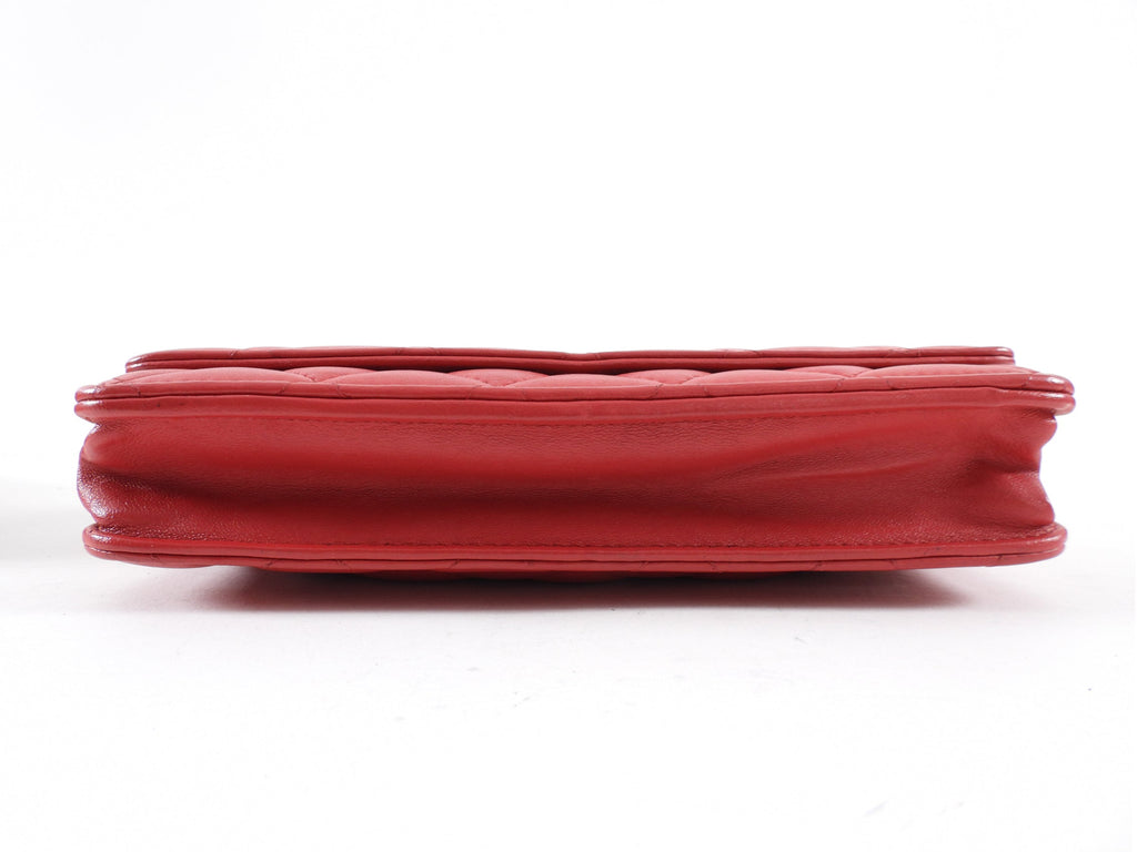 Chanel Timeless Classic Red Quilted Wallet on Chain with Enamel CC