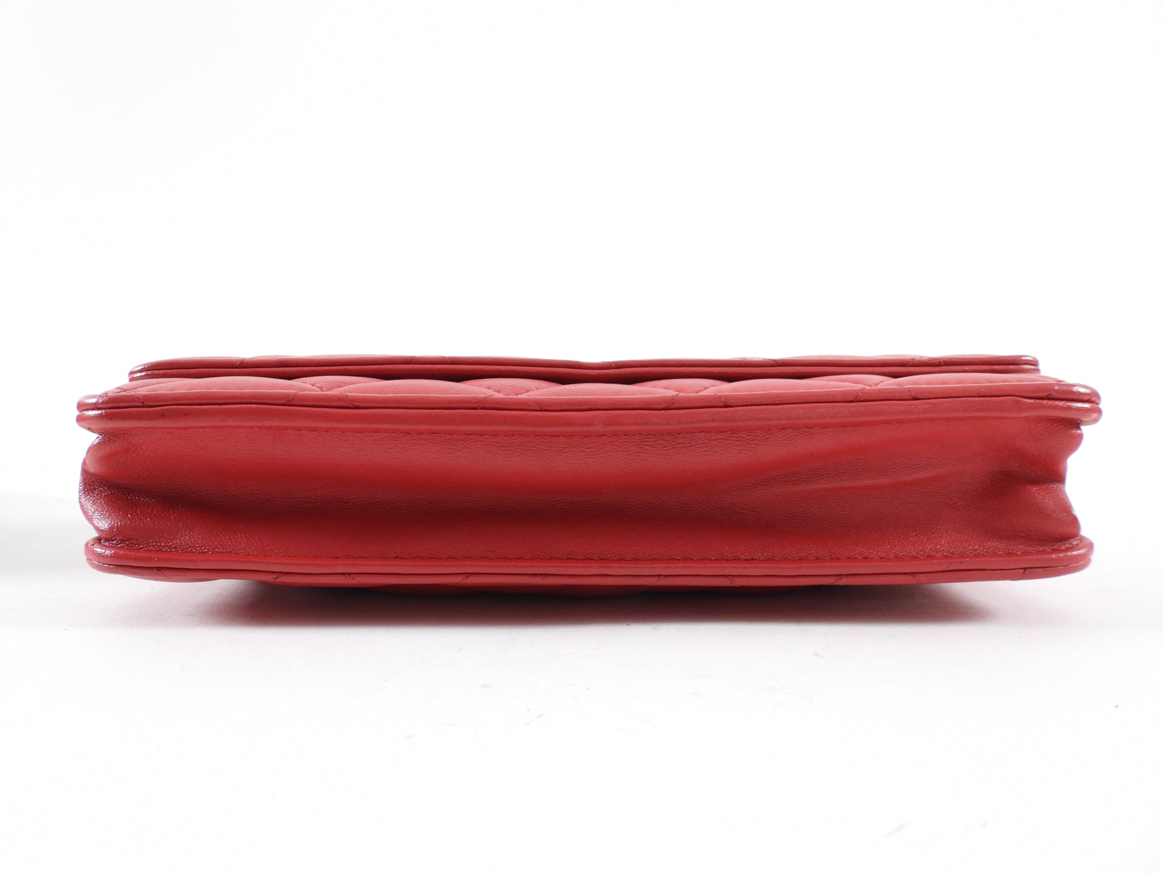 Chanel Timeless Classic Red Quilted Wallet on Chain with Enamel CC