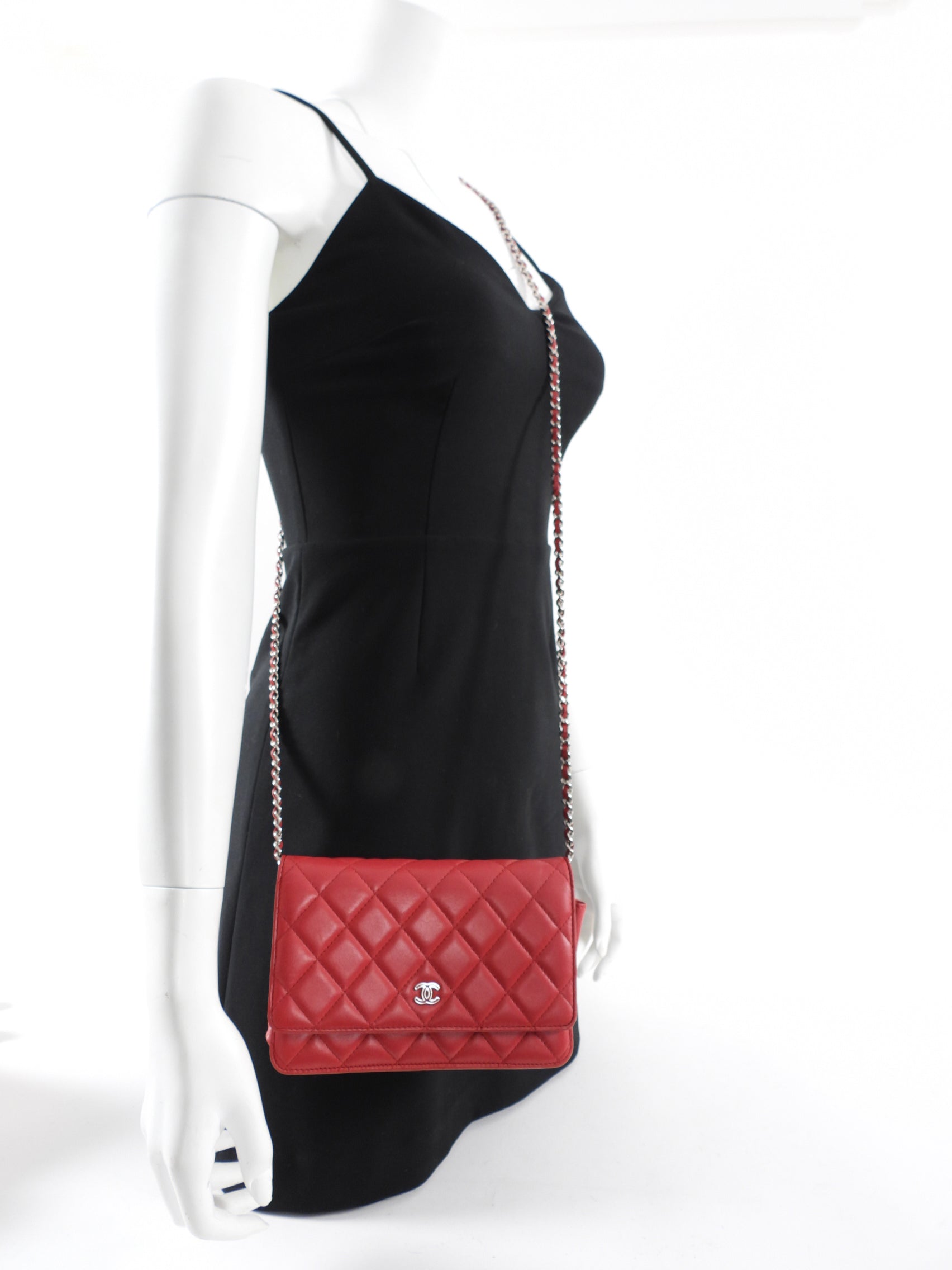 Chanel Timeless Classic Red Quilted Wallet on Chain with Enamel CC