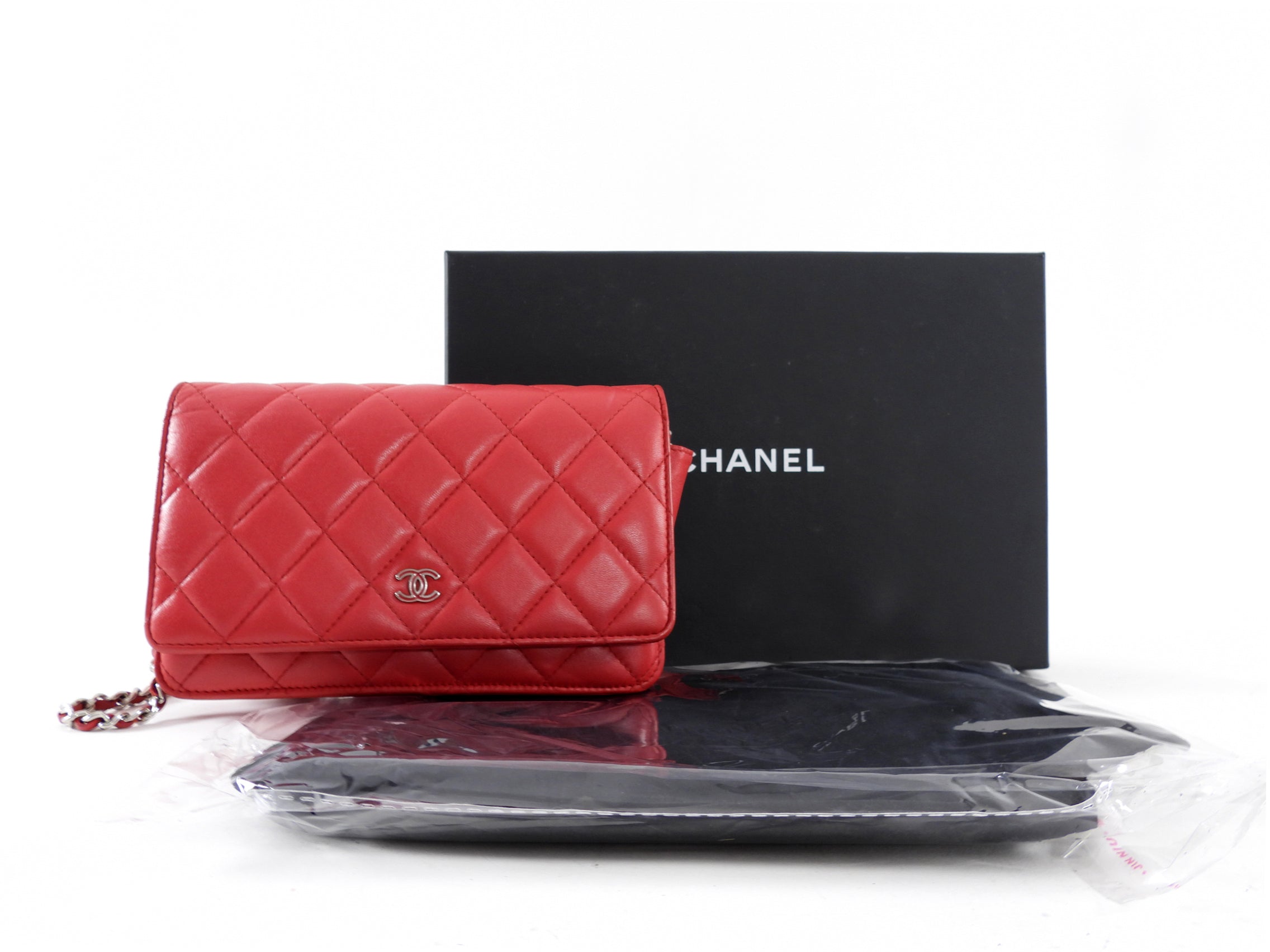 Chanel Timeless Classic Red Quilted Wallet on Chain with Enamel CC