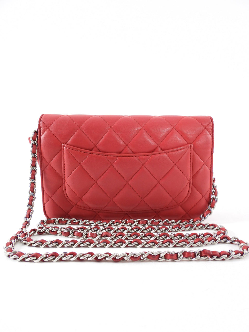 Chanel Timeless Classic Red Quilted Wallet on Chain with Enamel CC