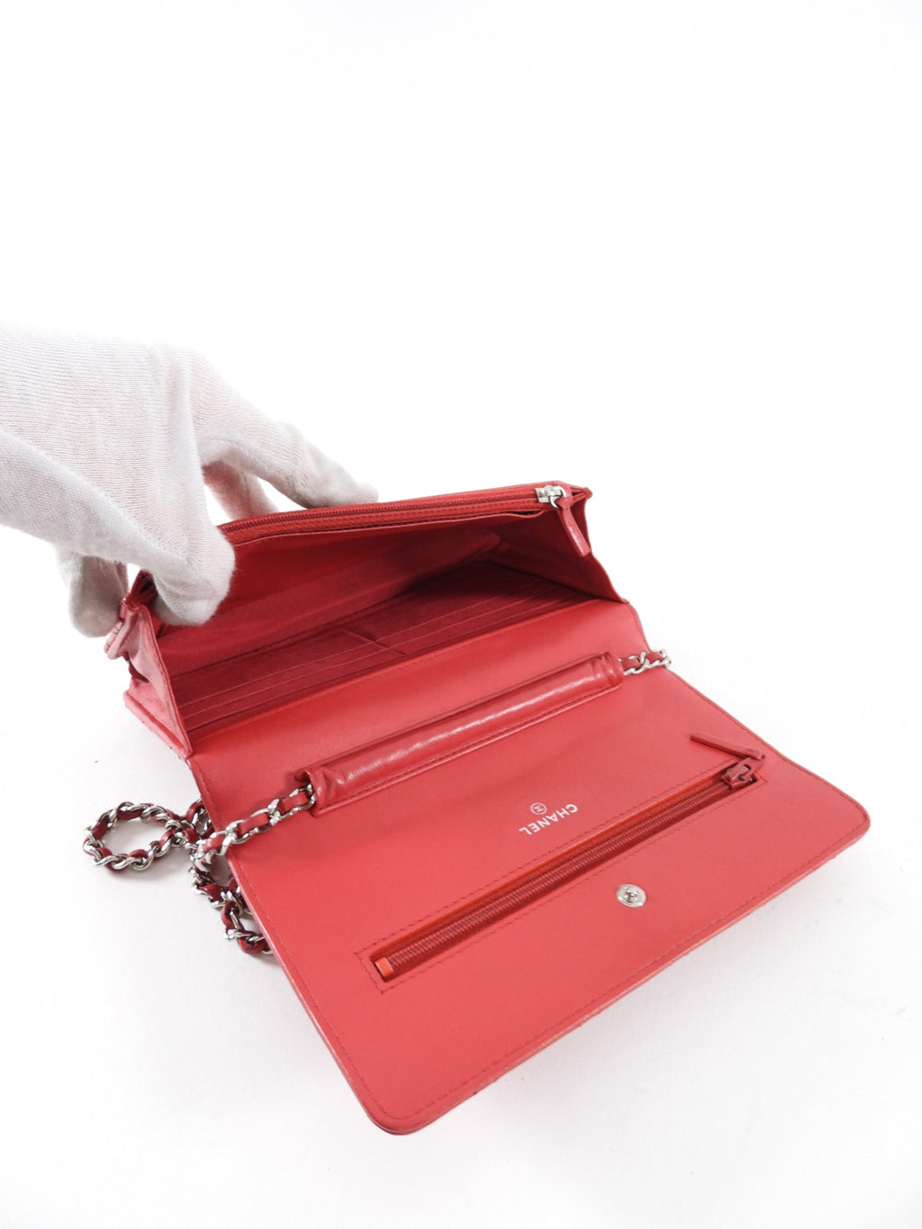 Chanel Timeless Classic Red Quilted Wallet on Chain with Enamel CC
