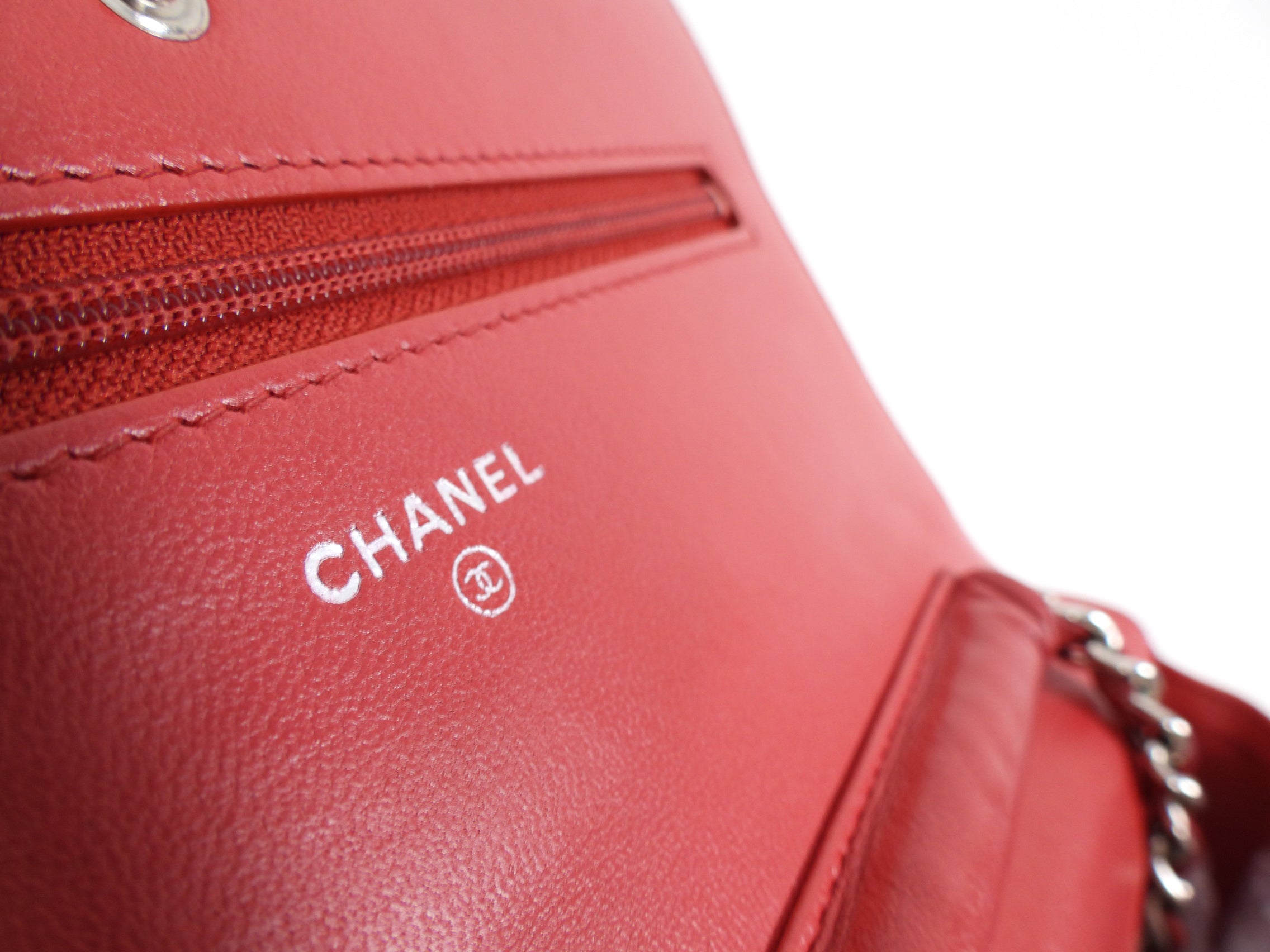Chanel Timeless Classic Red Quilted Wallet on Chain with Enamel CC