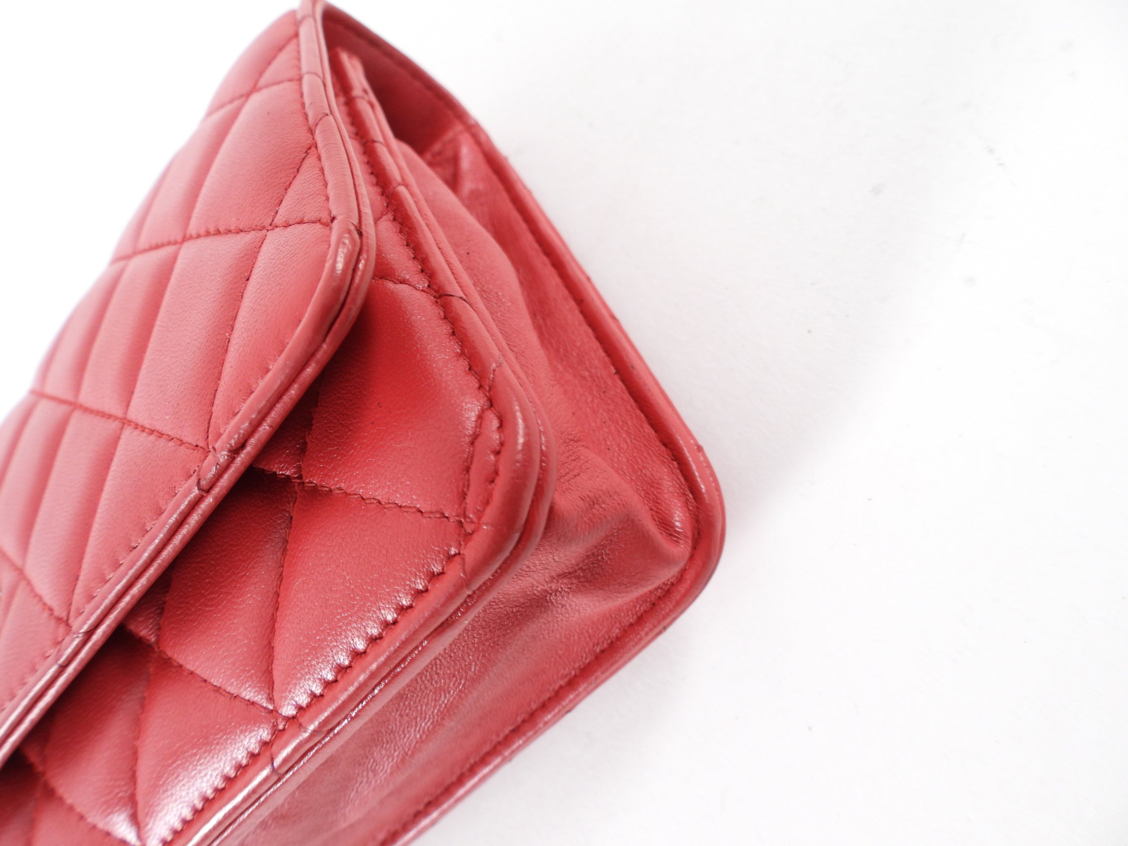 Chanel Timeless Classic Red Quilted Wallet on Chain with Enamel CC