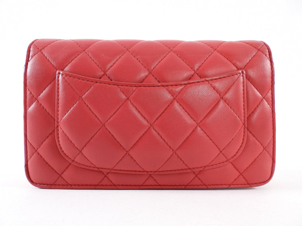 Chanel Timeless Classic Red Quilted Wallet on Chain with Enamel CC