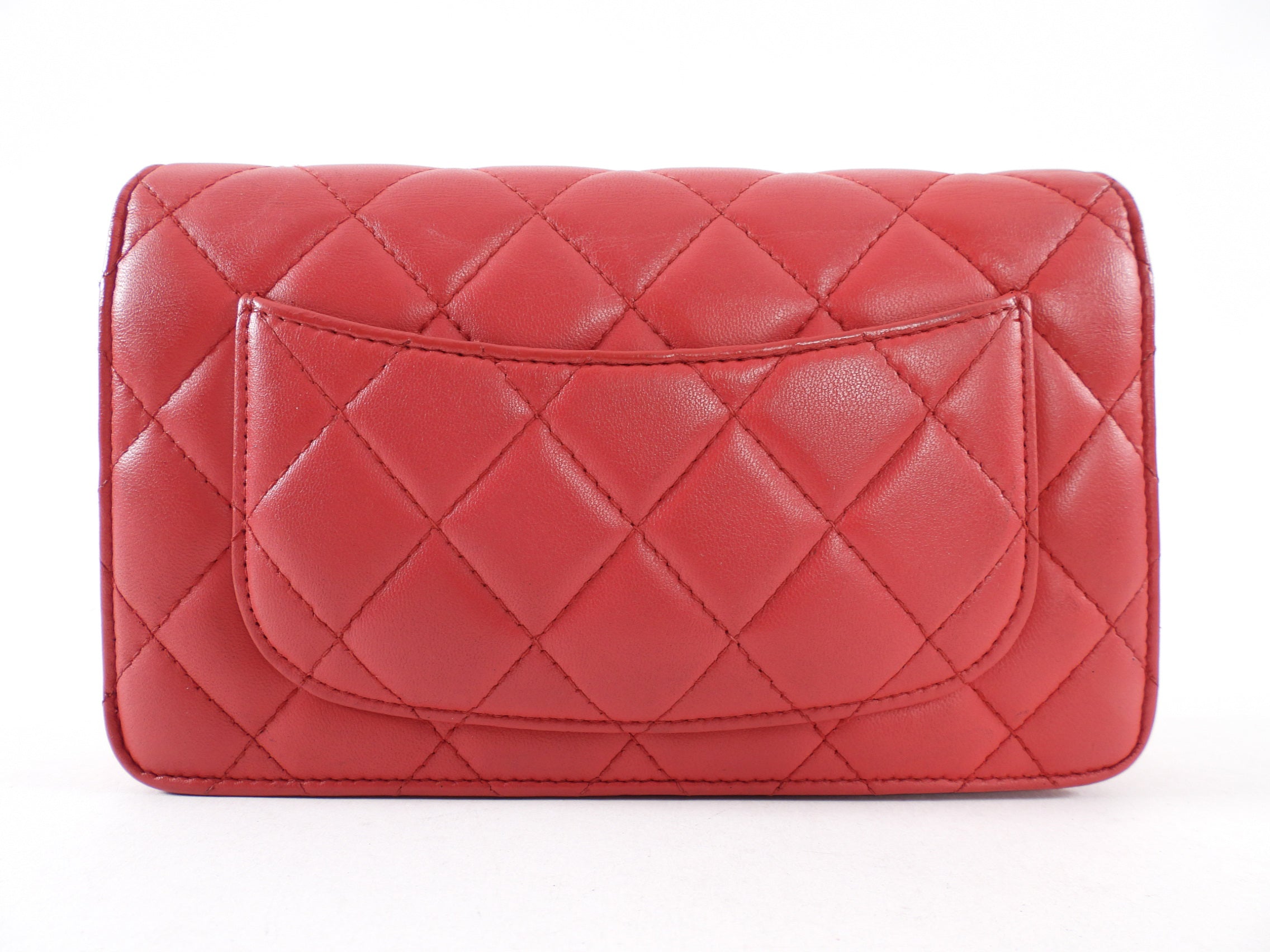 Chanel Timeless Classic Red Quilted Wallet on Chain with Enamel CC