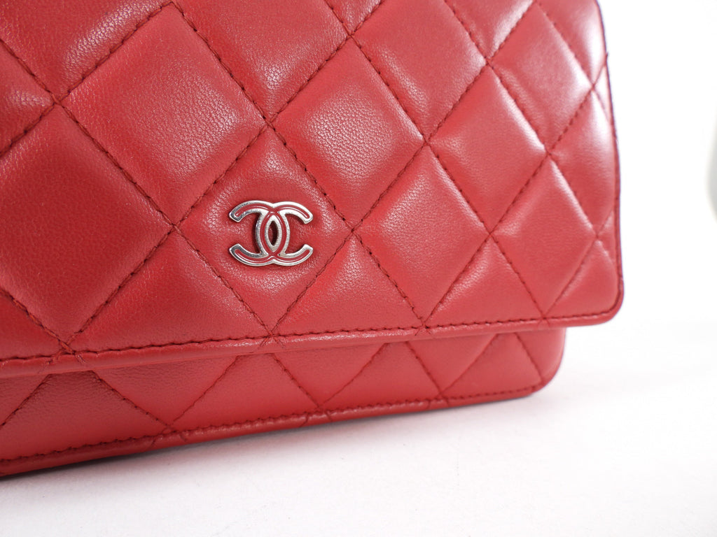 Chanel Timeless Classic Red Quilted Wallet on Chain with Enamel CC