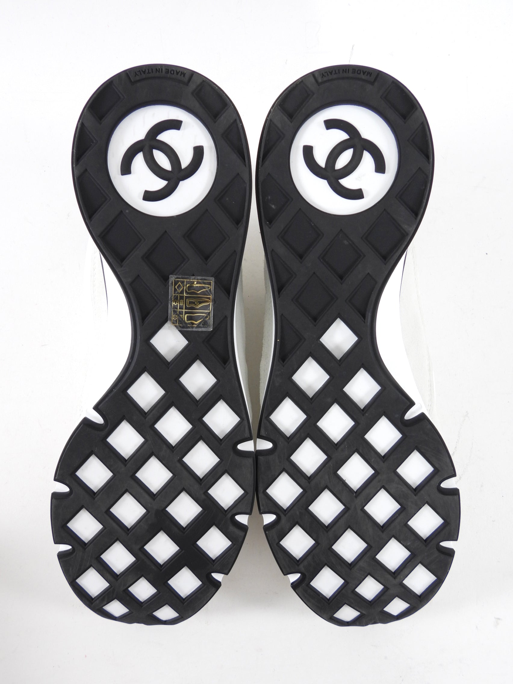 Chanel 24P White and Light Grey Nylon Suede Sneakers - 39.5