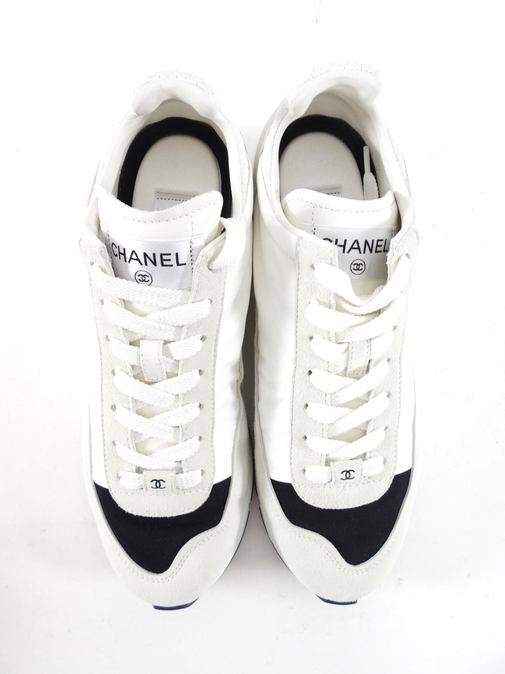 Chanel 24P White and Light Grey Nylon Suede Sneakers - 39.5