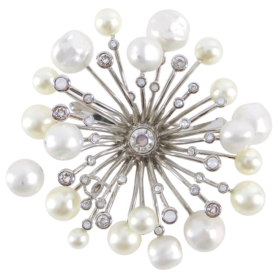 Chanel 17K Starburst Pearl CC Runway Brooch Pin