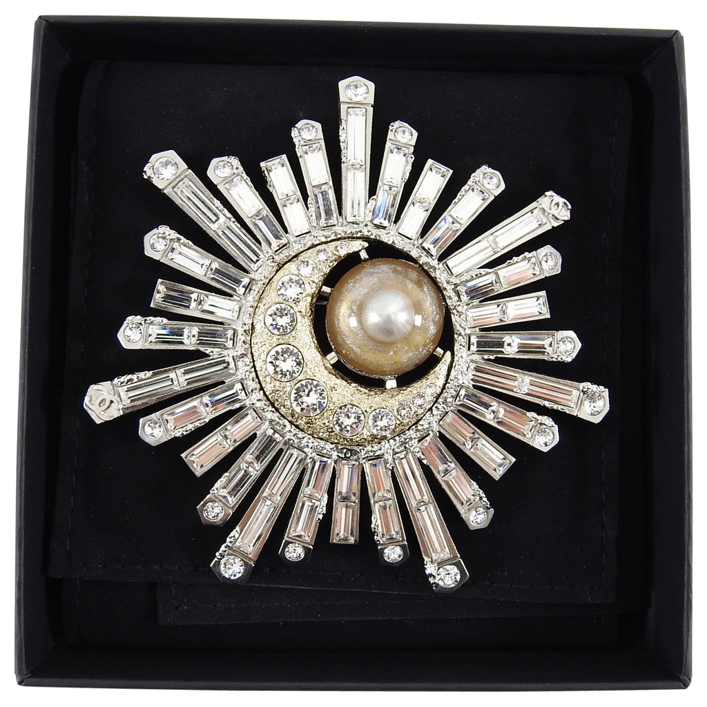 Chanel 17K Large Crystal Starburst Moon Comet Statement Pin