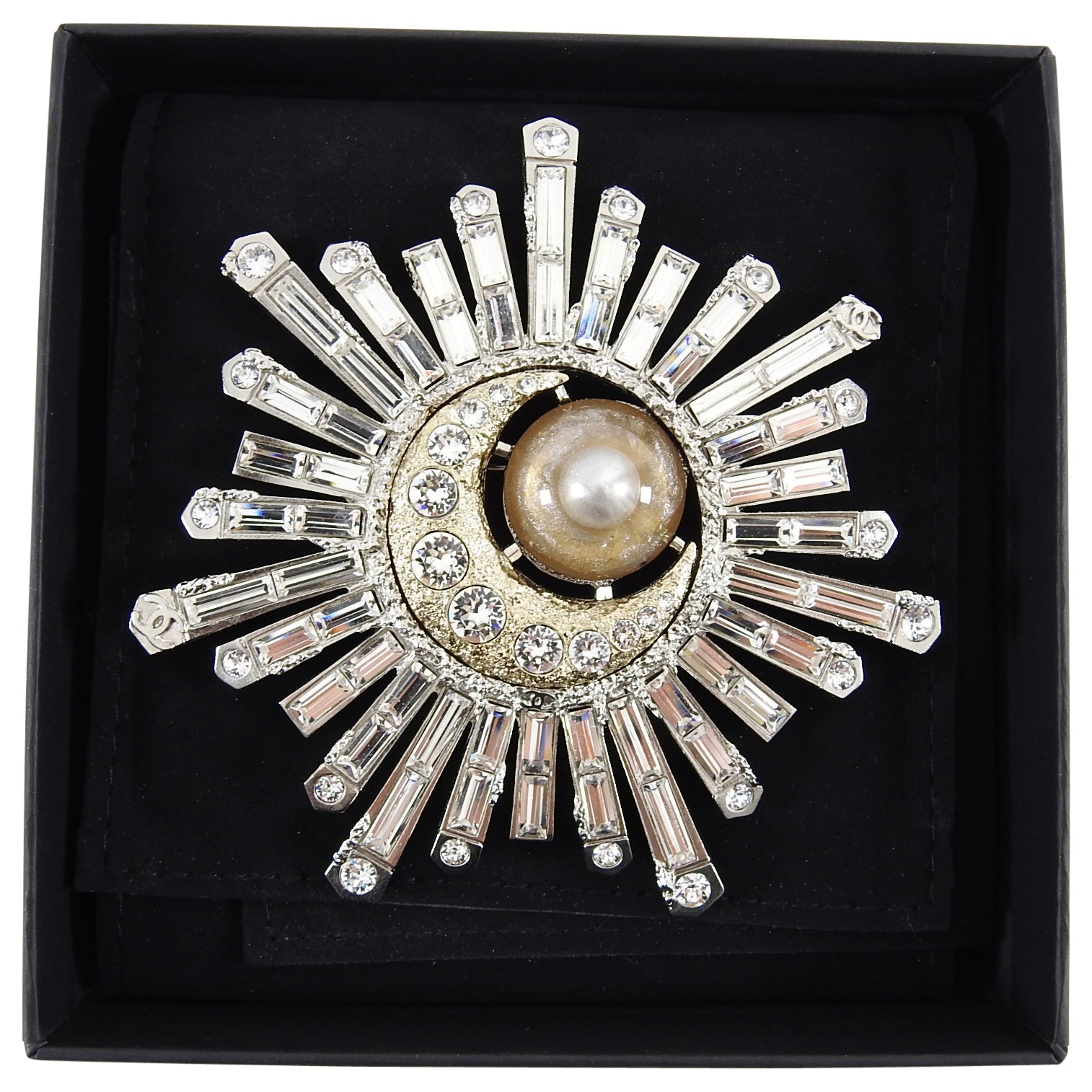 Chanel 17K Large Crystal Starburst Moon Comet Statement Pin