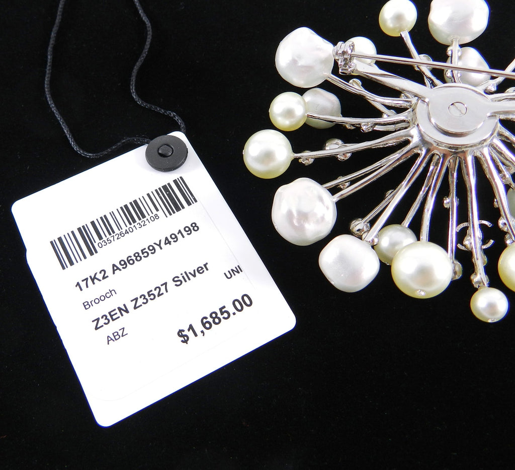 Chanel 17K Starburst Pearl CC Runway Brooch Pin