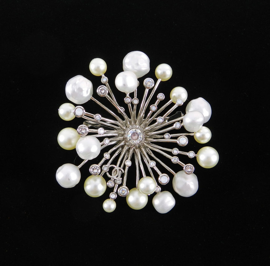 Chanel 17K Starburst Pearl CC Runway Brooch Pin