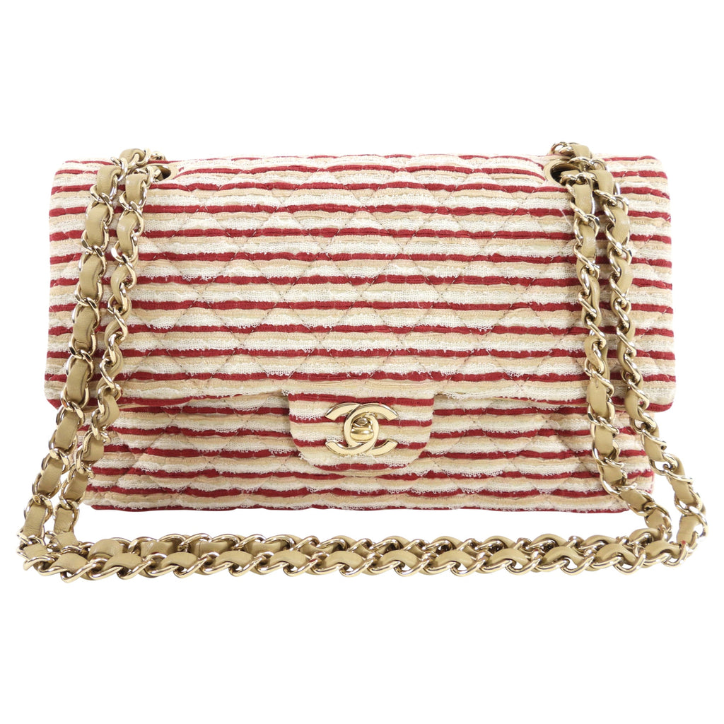 Chanel Fabric Stripe Coco Sailor Medium Classic Double Flap Bag