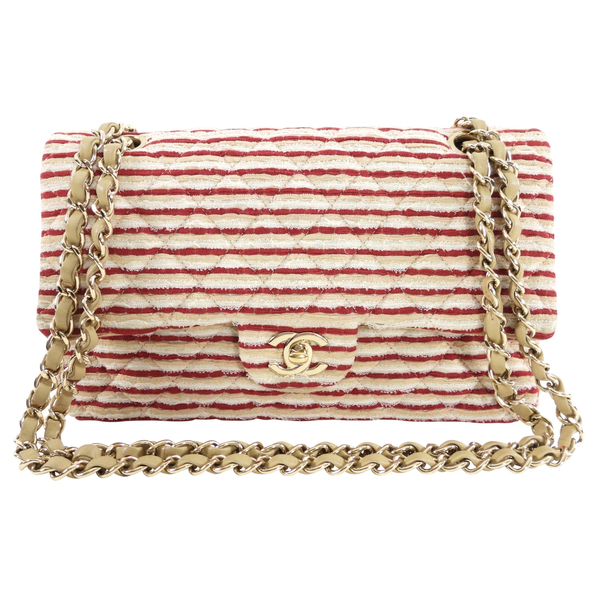 Chanel Fabric Stripe Coco Sailor Medium Classic Double Flap Bag