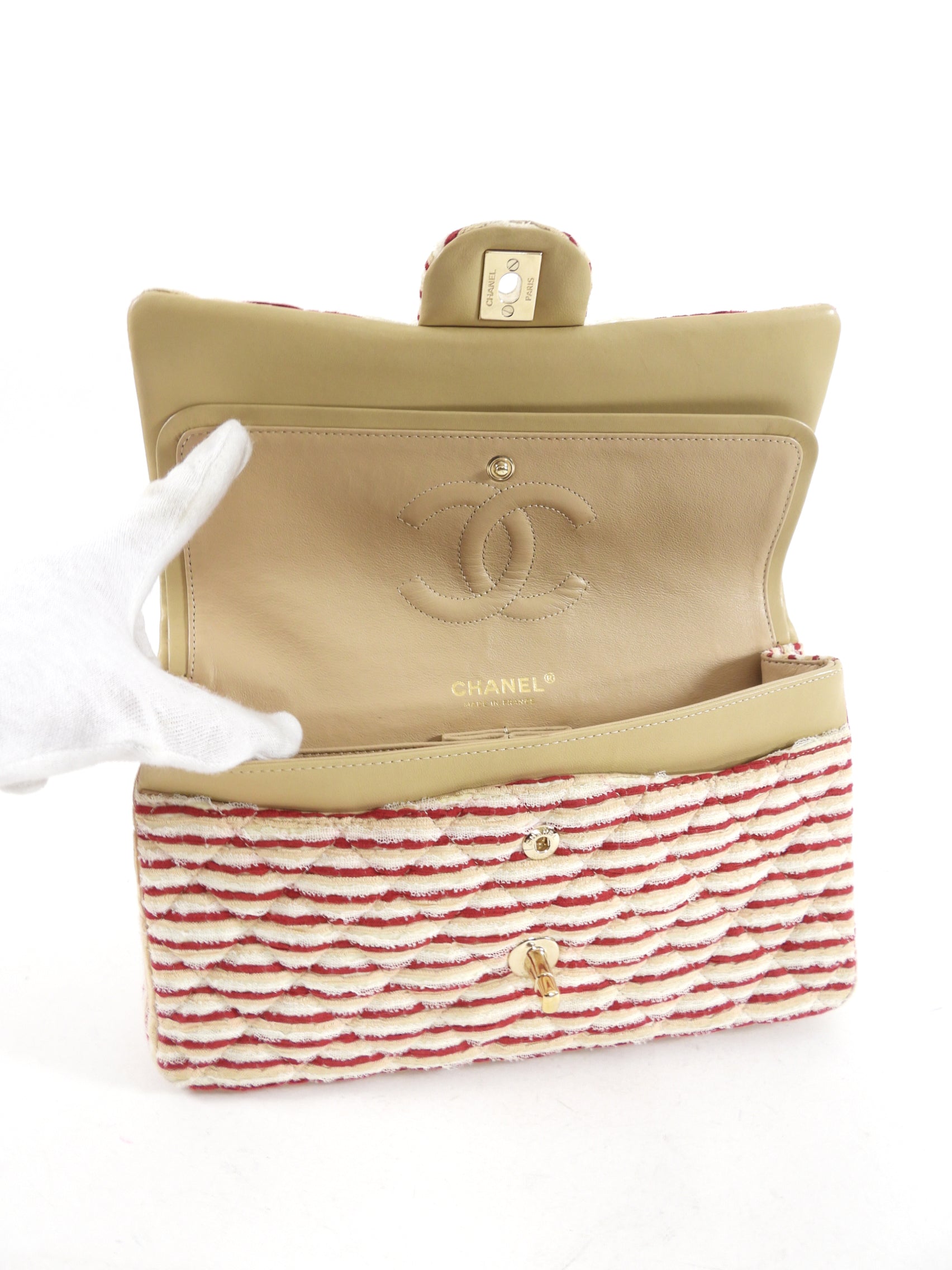Chanel Fabric Stripe Coco Sailor Medium Classic Double Flap Bag