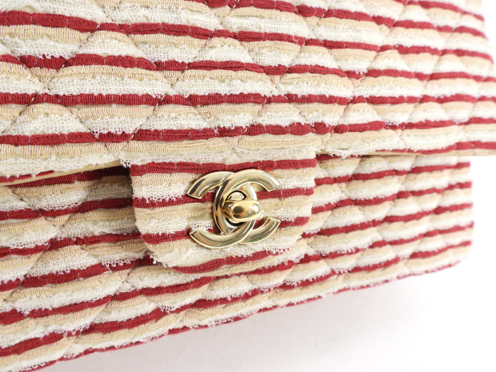 Chanel Fabric Stripe Coco Sailor Medium Classic Double Flap Bag