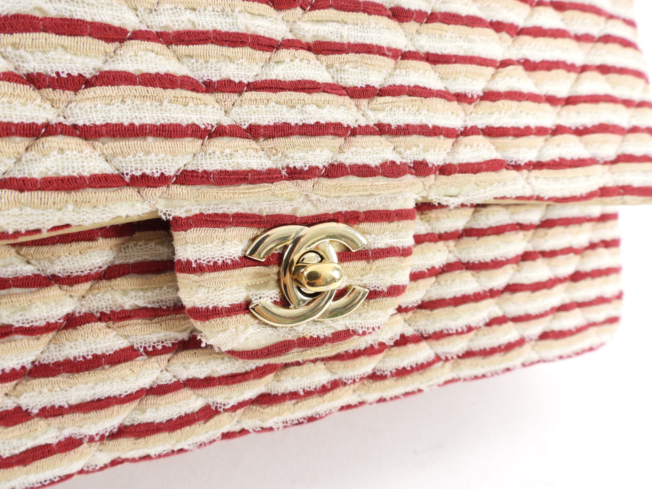 Chanel Fabric Stripe Coco Sailor Medium Classic Double Flap Bag