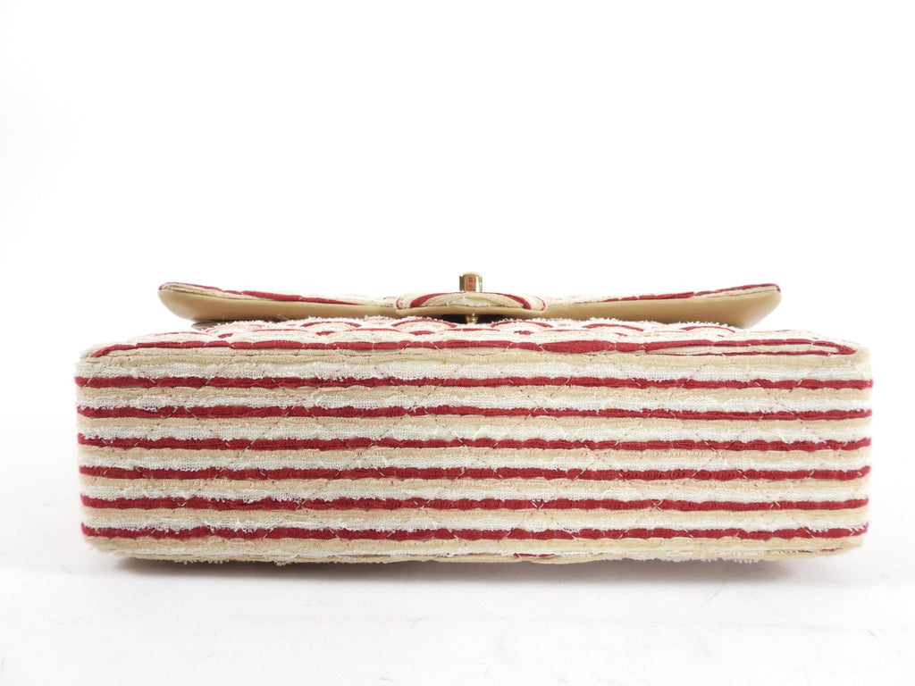 Chanel Fabric Stripe Coco Sailor Medium Classic Double Flap Bag