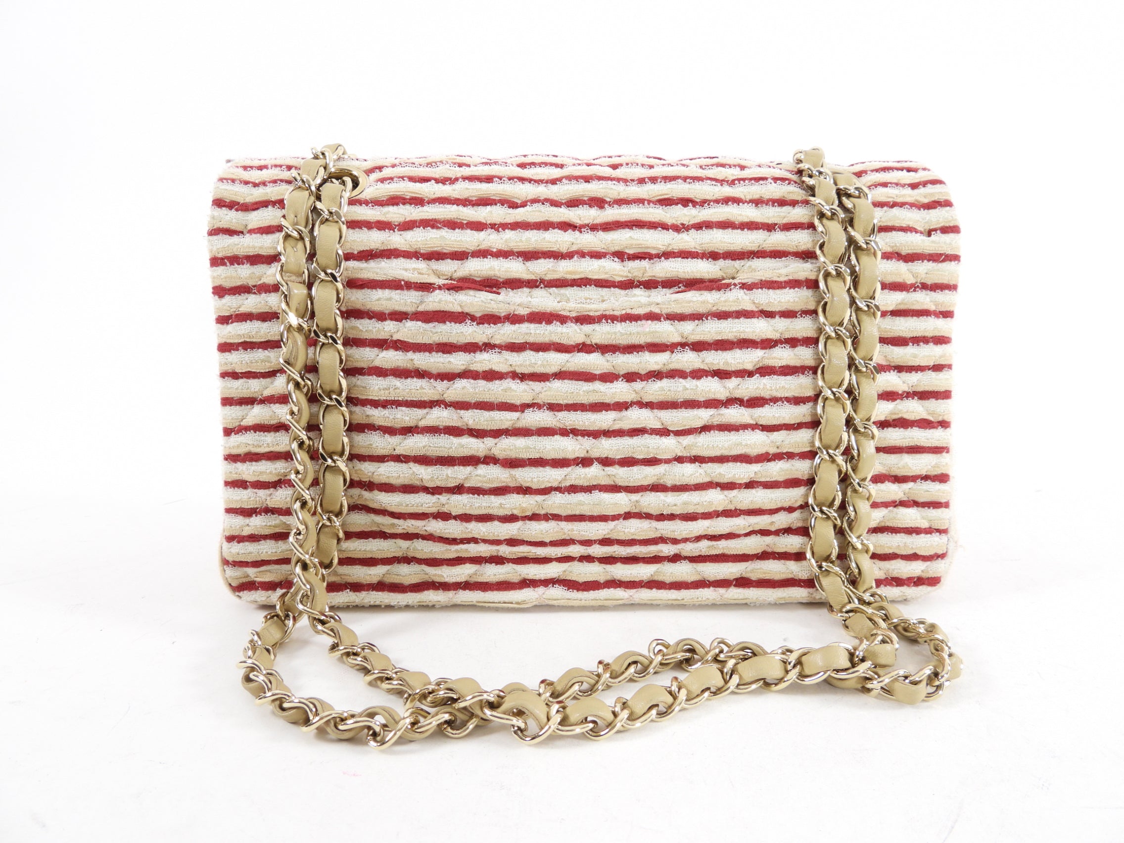 Chanel Fabric Stripe Coco Sailor Medium Classic Double Flap Bag