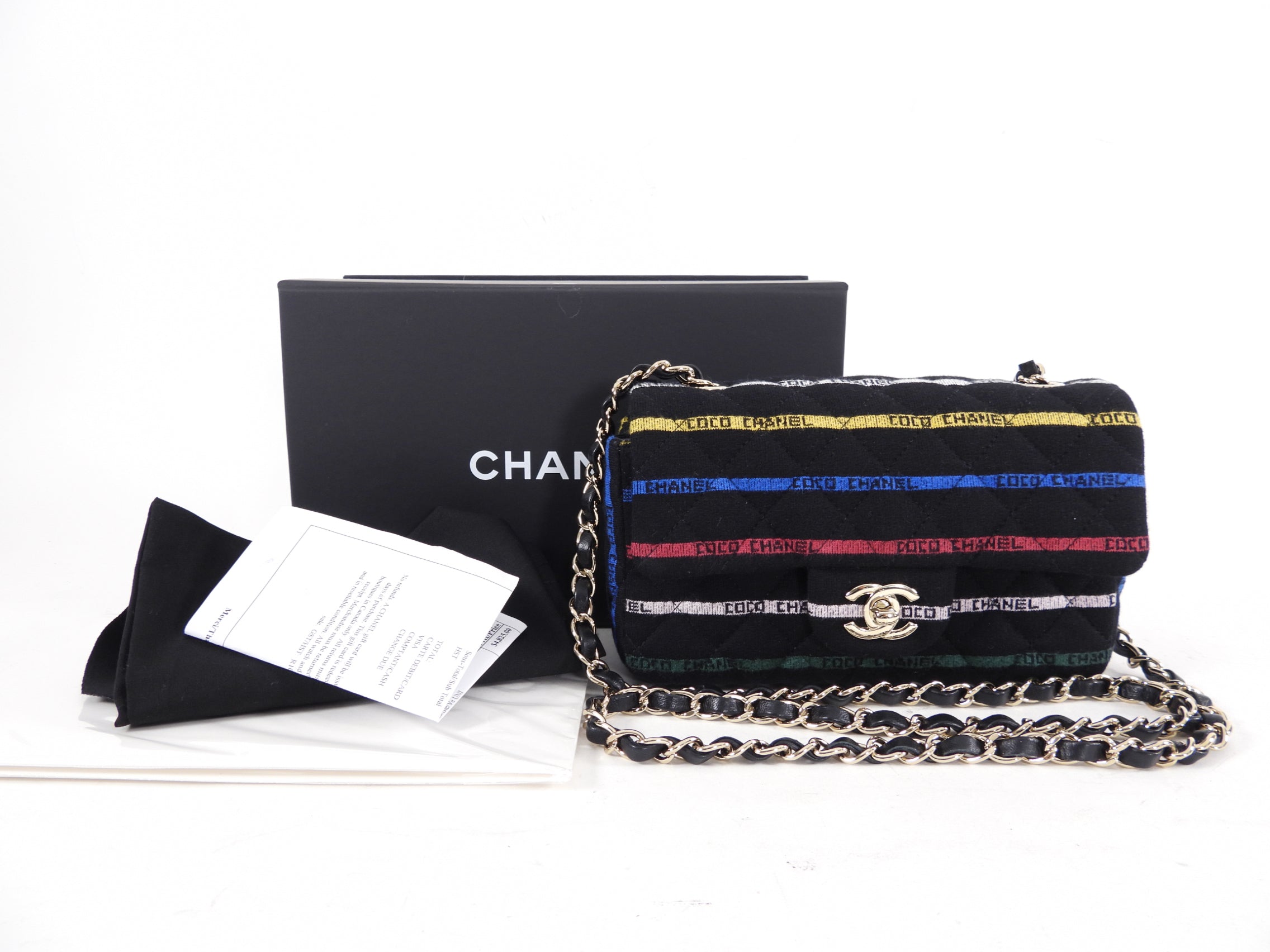 Chanel 22S Jersey Logo Mini Stripe Classic Flap Bag