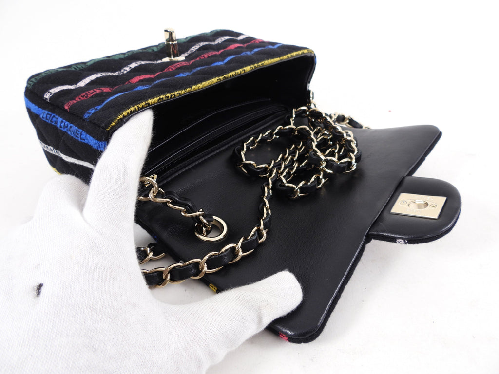 Chanel 22S Jersey Logo Mini Stripe Classic Flap Bag