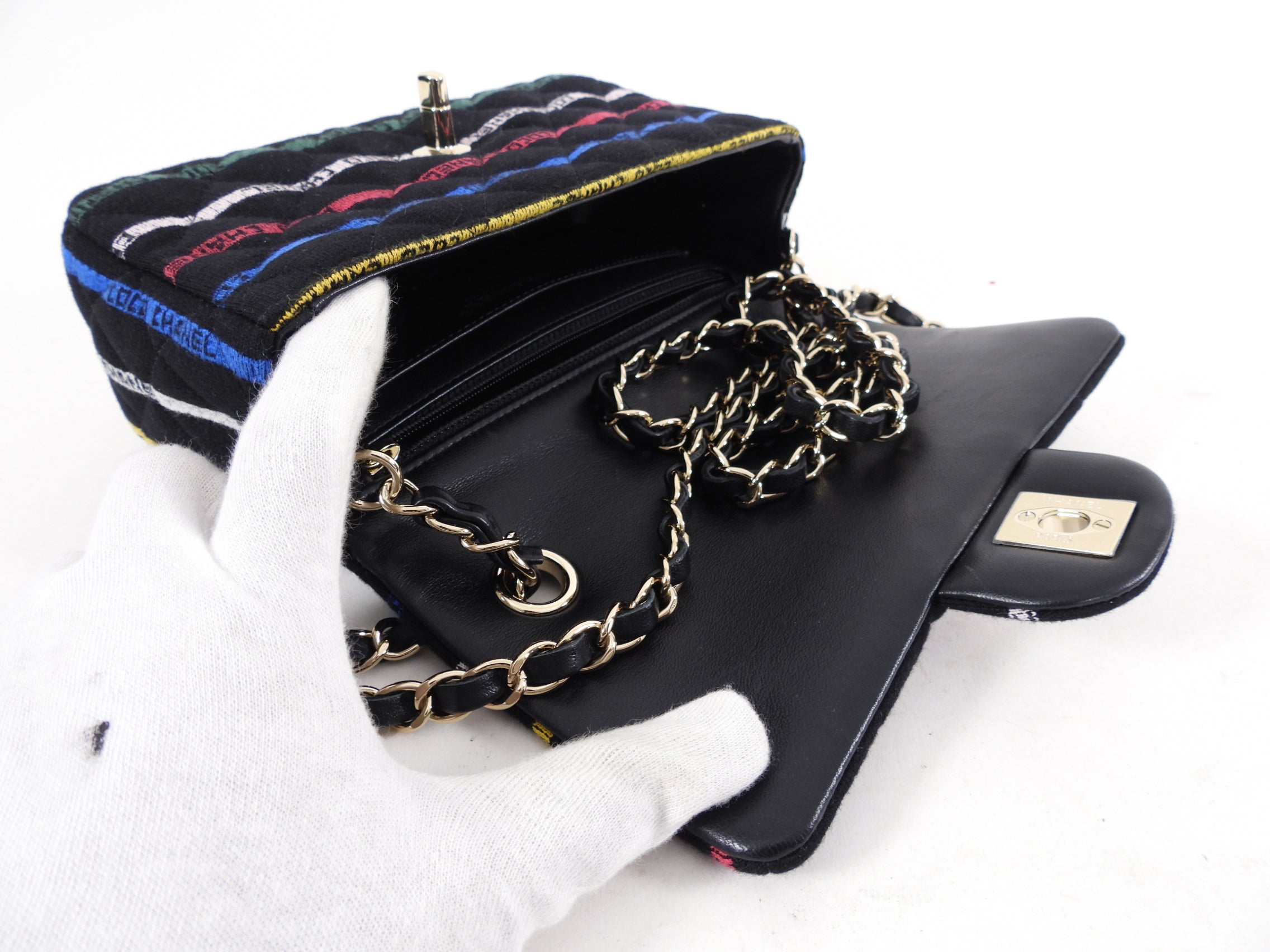 Chanel 22S Jersey Logo Mini Stripe Classic Flap Bag