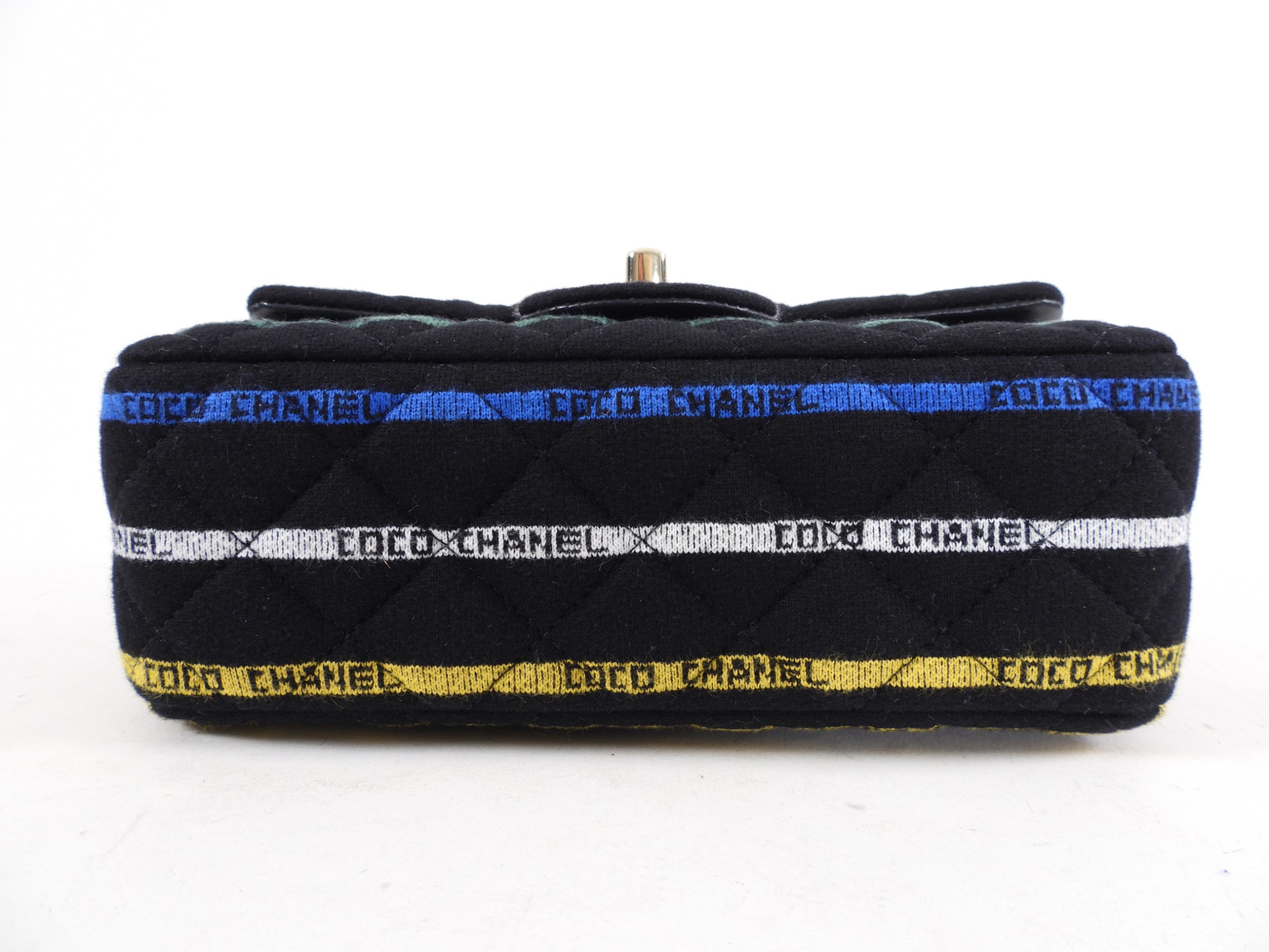Chanel 22S Jersey Logo Mini Stripe Classic Flap Bag