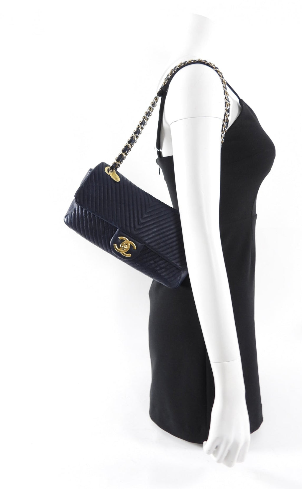 Chanel Surpique Chevron Navy Quilted Small Flap Bag