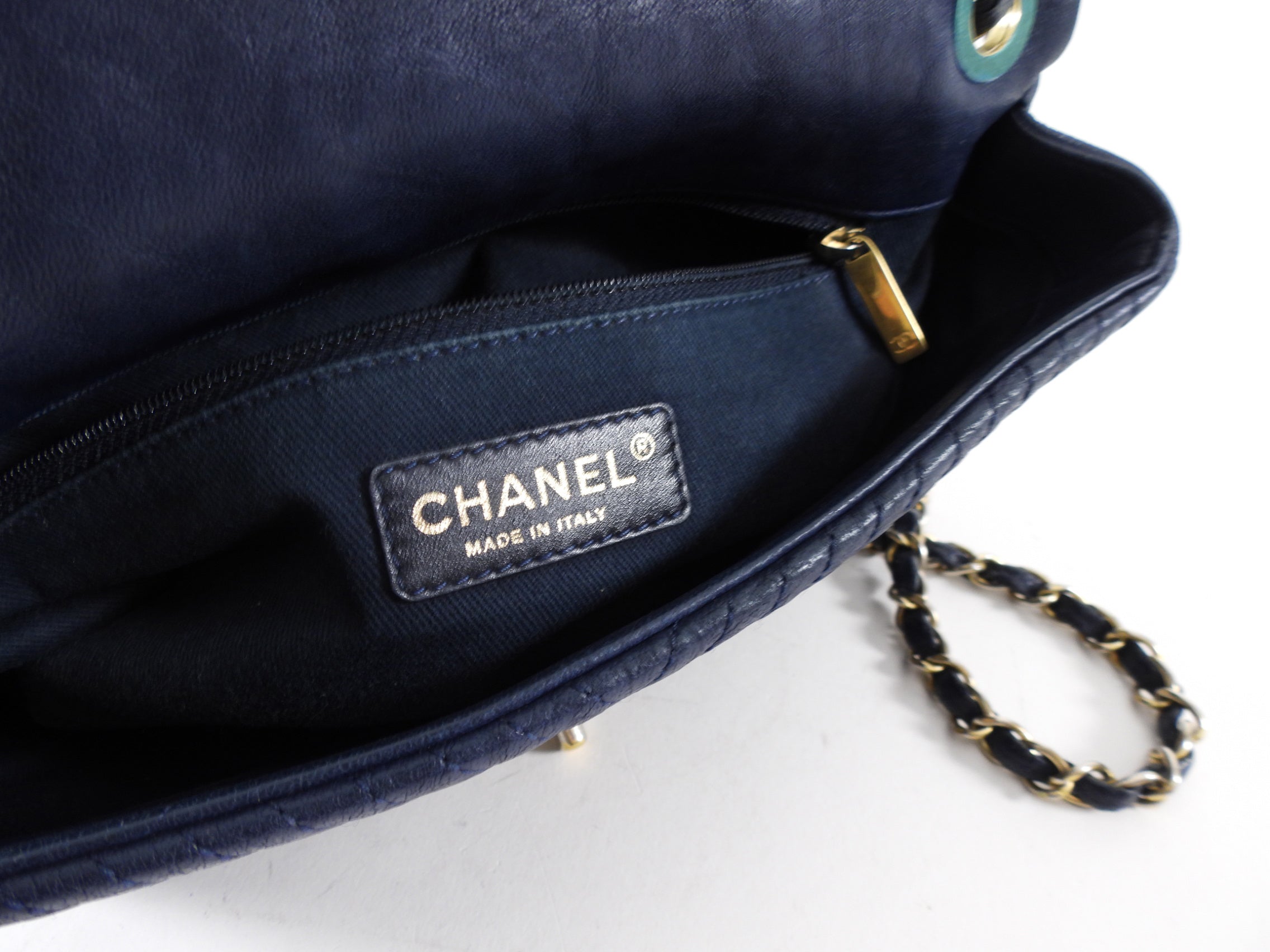 Chanel Surpique Chevron Navy Quilted Small Flap Bag