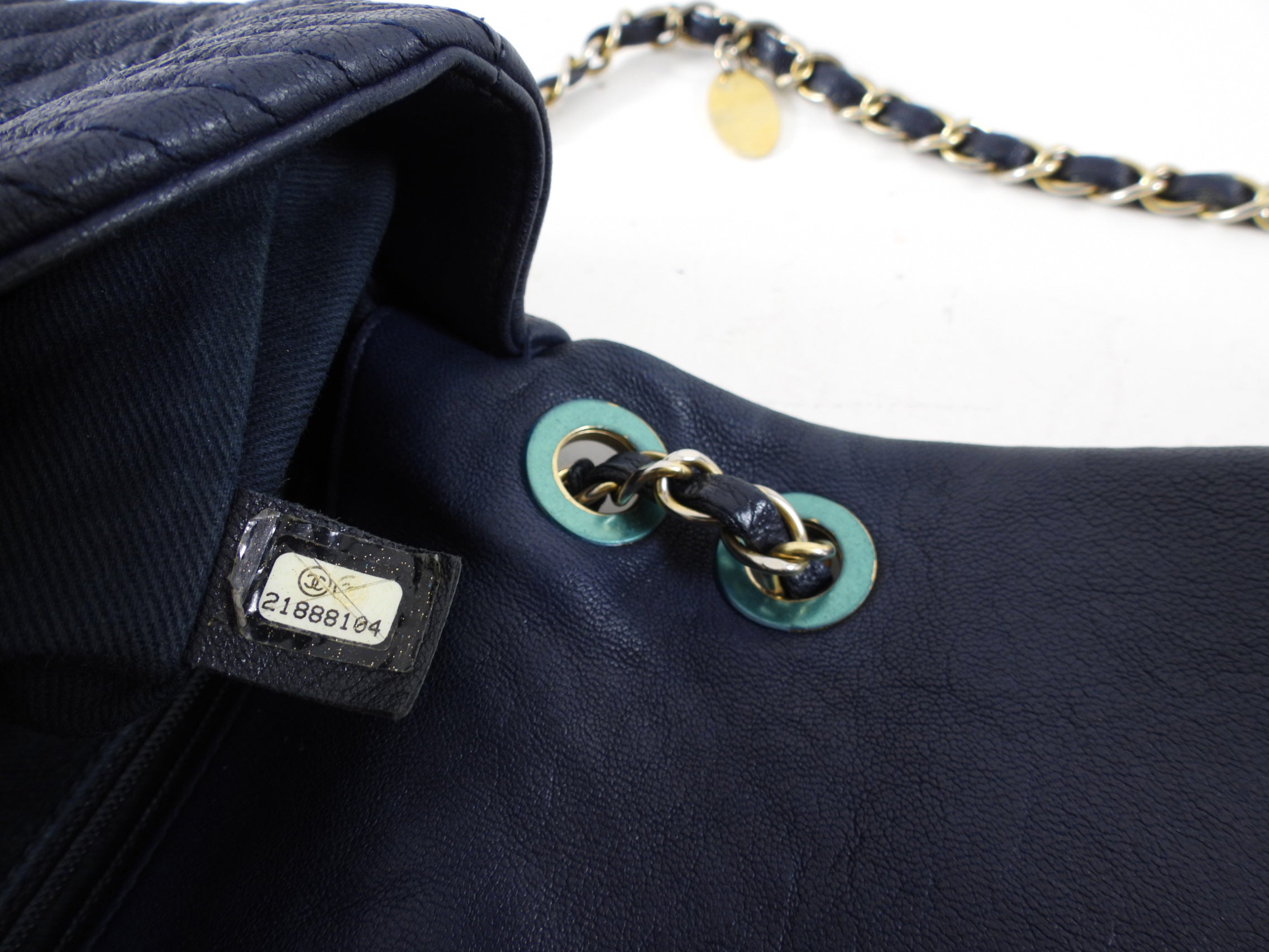 Chanel Surpique Chevron Navy Quilted Small Flap Bag