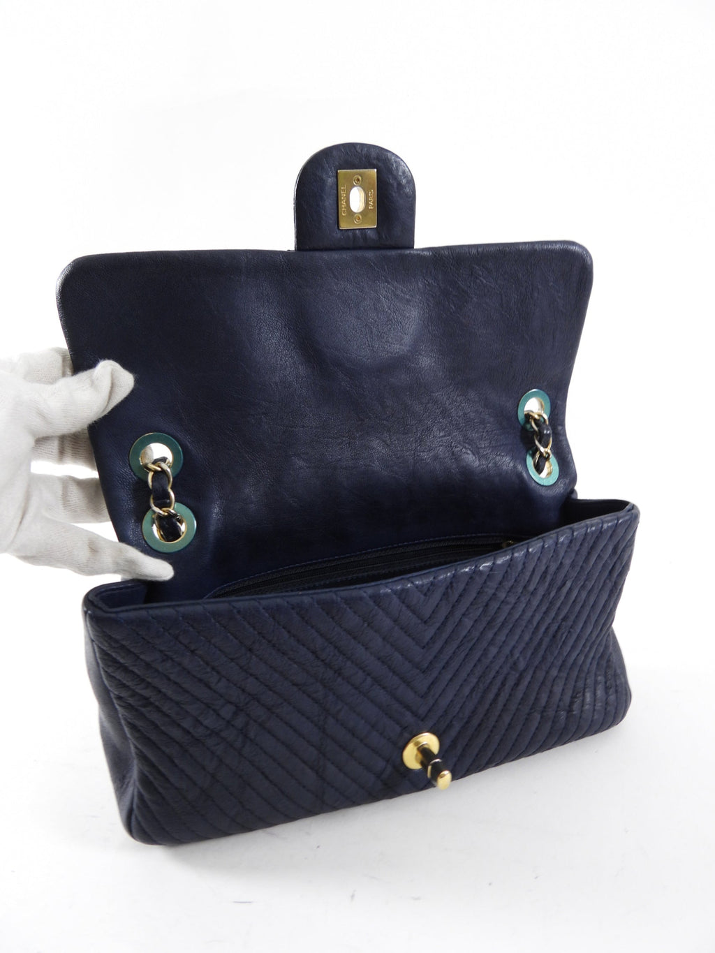 Chanel Surpique Chevron Navy Quilted Small Flap Bag