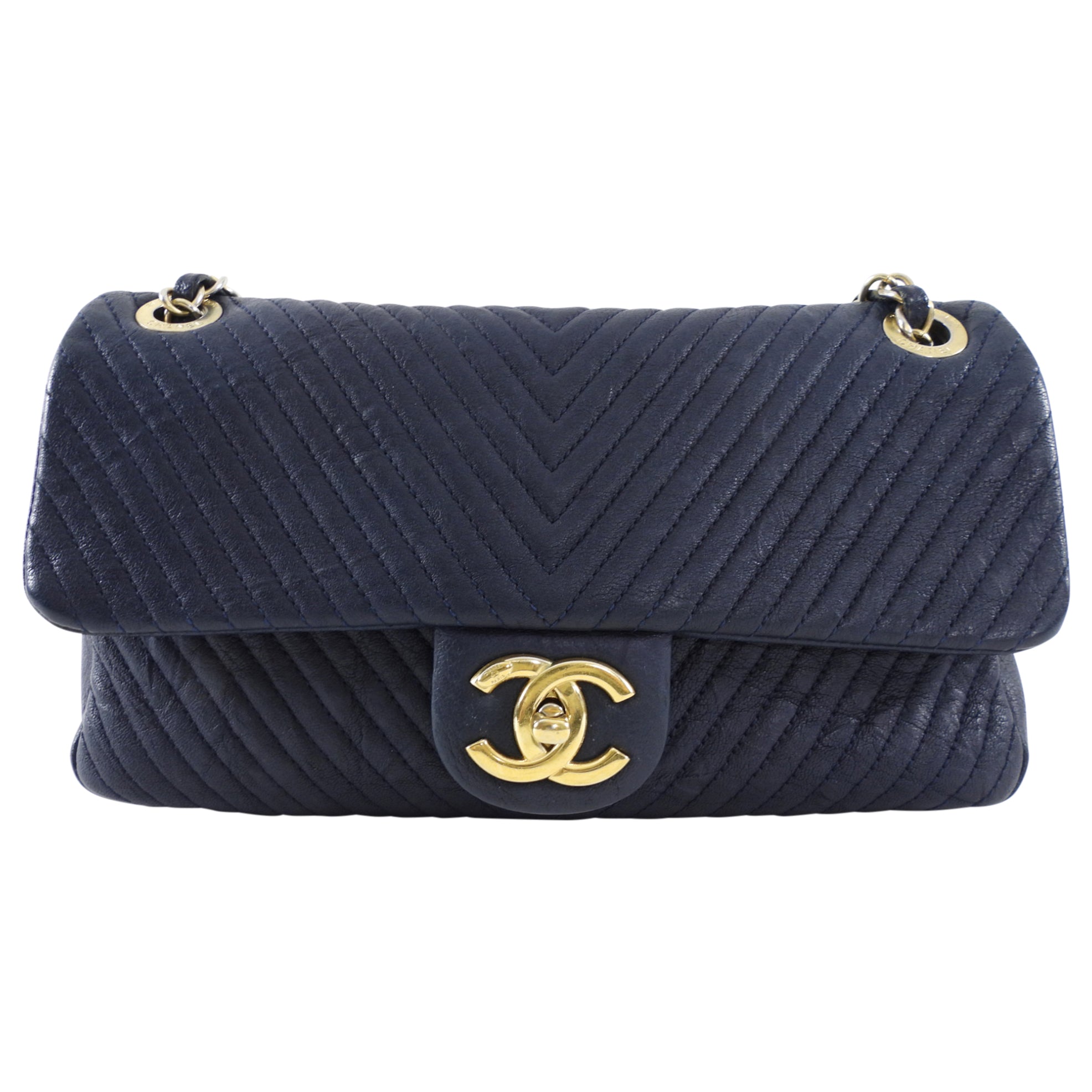 Chanel Surpique Chevron Navy Quilted Small Flap Bag