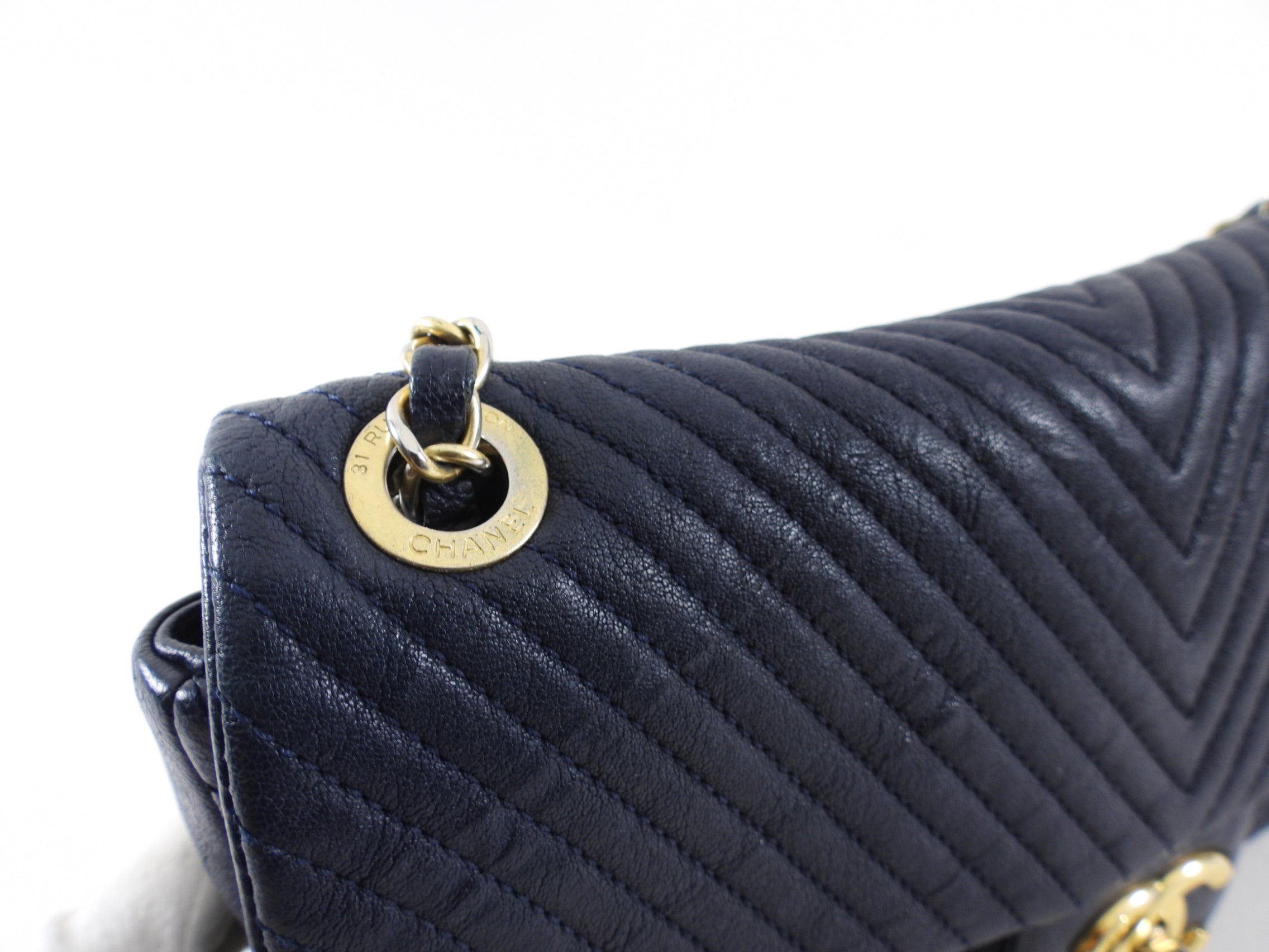 Chanel Surpique Chevron Navy Quilted Small Flap Bag