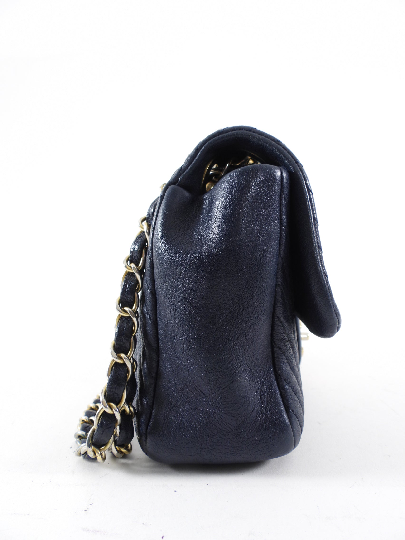 Chanel Surpique Chevron Navy Quilted Small Flap Bag
