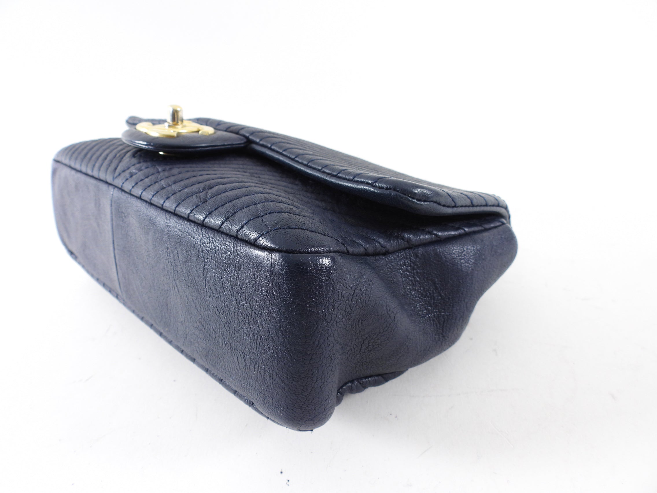 Chanel Surpique Chevron Navy Quilted Small Flap Bag