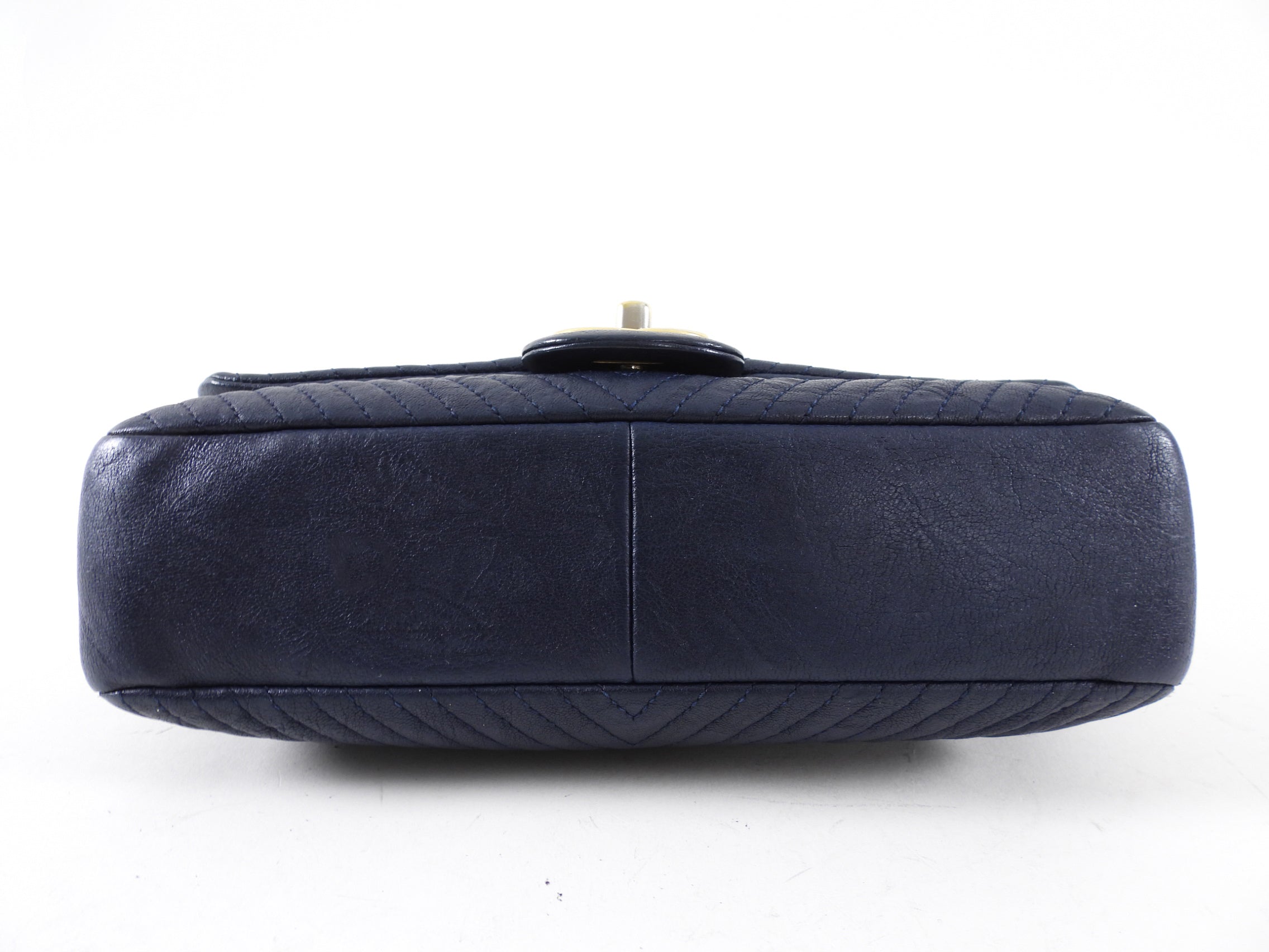 Chanel Surpique Chevron Navy Quilted Small Flap Bag