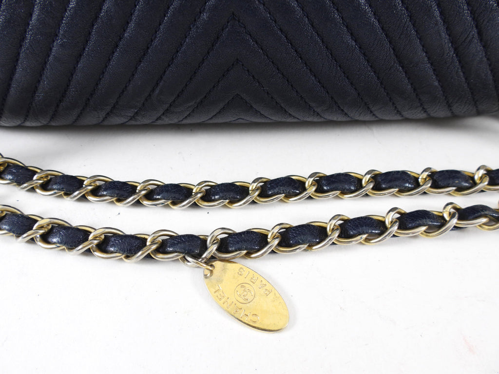 Chanel Surpique Chevron Navy Quilted Small Flap Bag