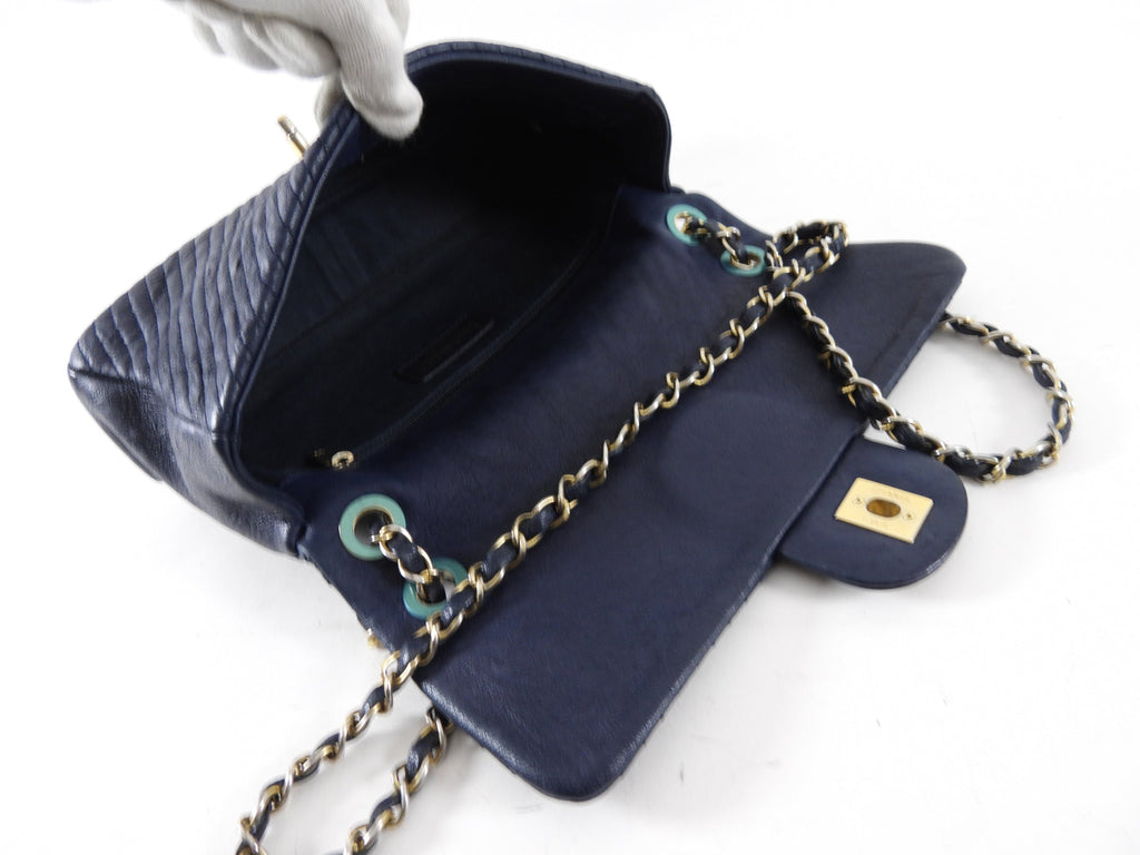 Chanel Surpique Chevron Navy Quilted Small Flap Bag