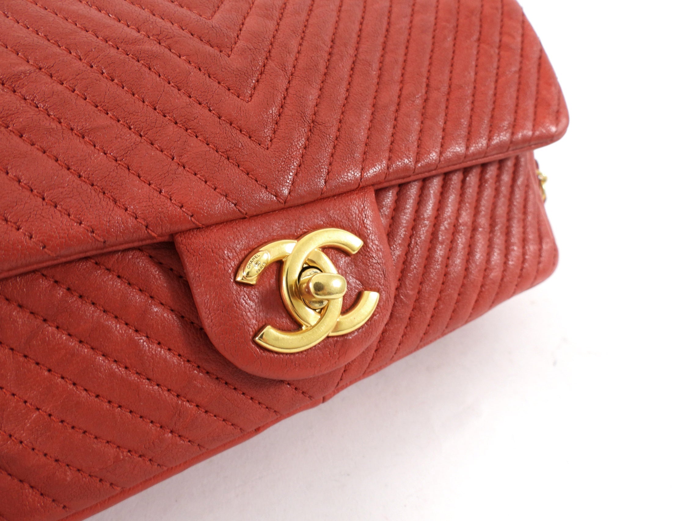 Chanel Surpique Chevron Red Quilted Small Flap Bag