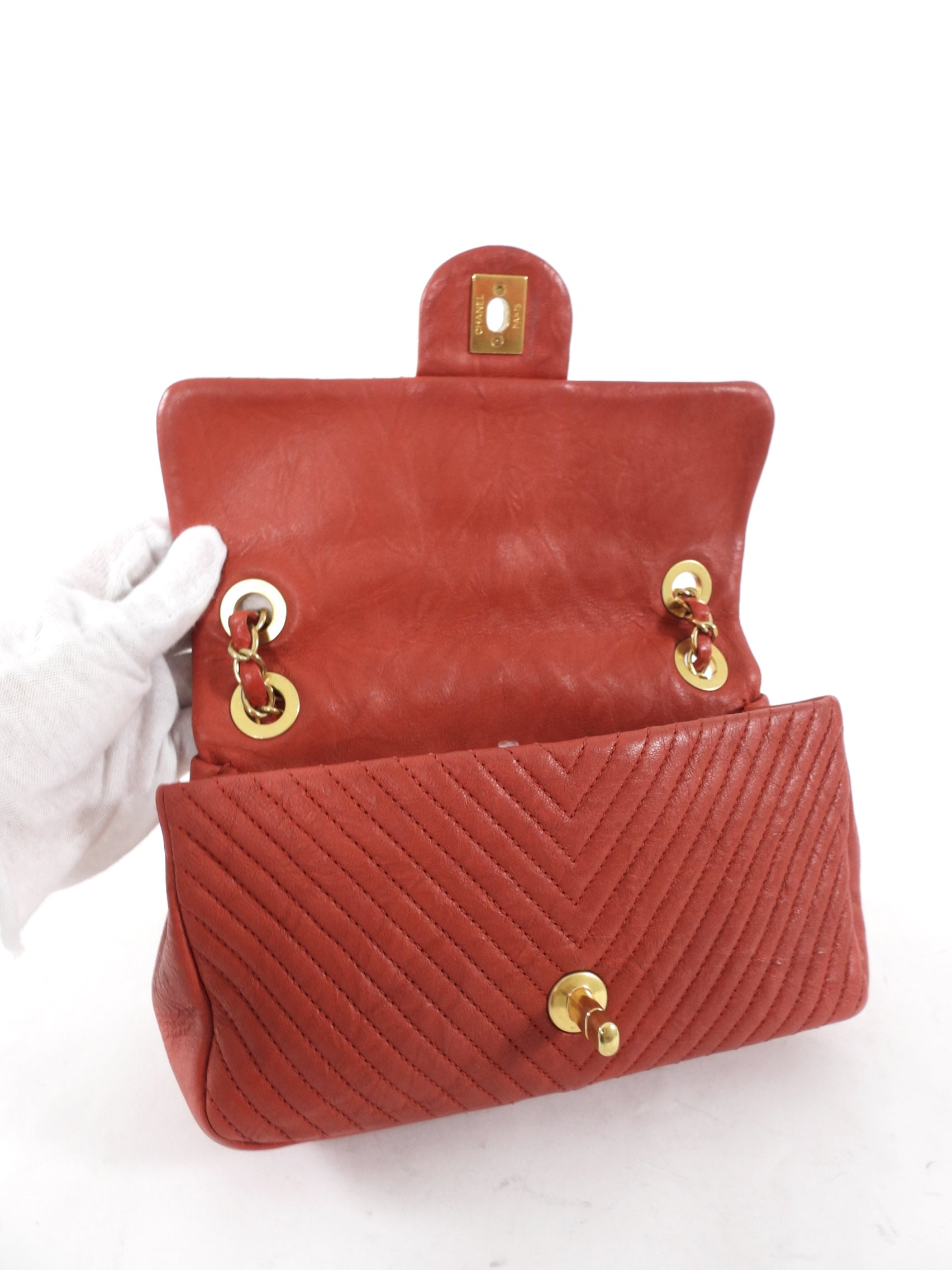 Chanel Surpique Chevron Red Quilted Small Flap Bag