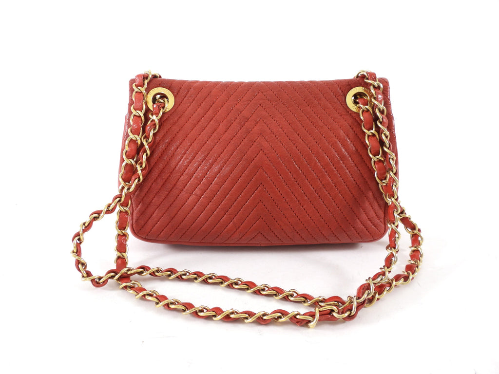 Chanel Surpique Chevron Red Quilted Small Flap Bag