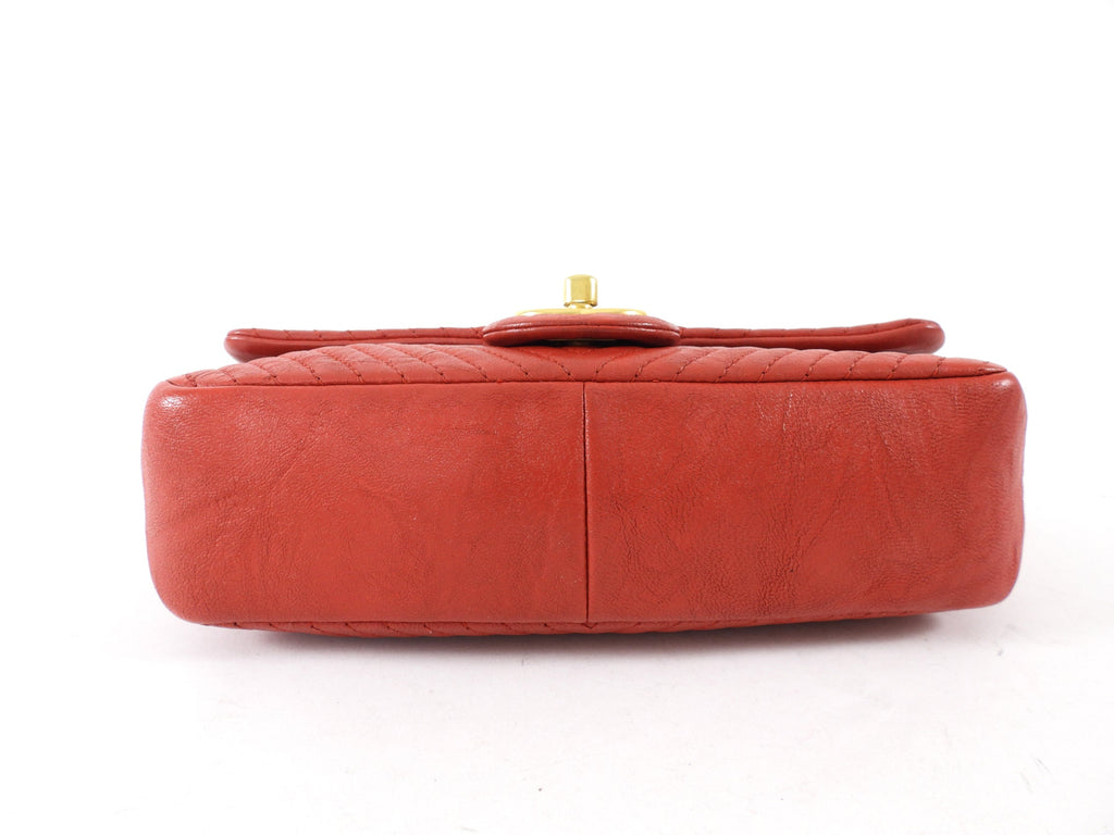 Chanel Surpique Chevron Red Quilted Small Flap Bag