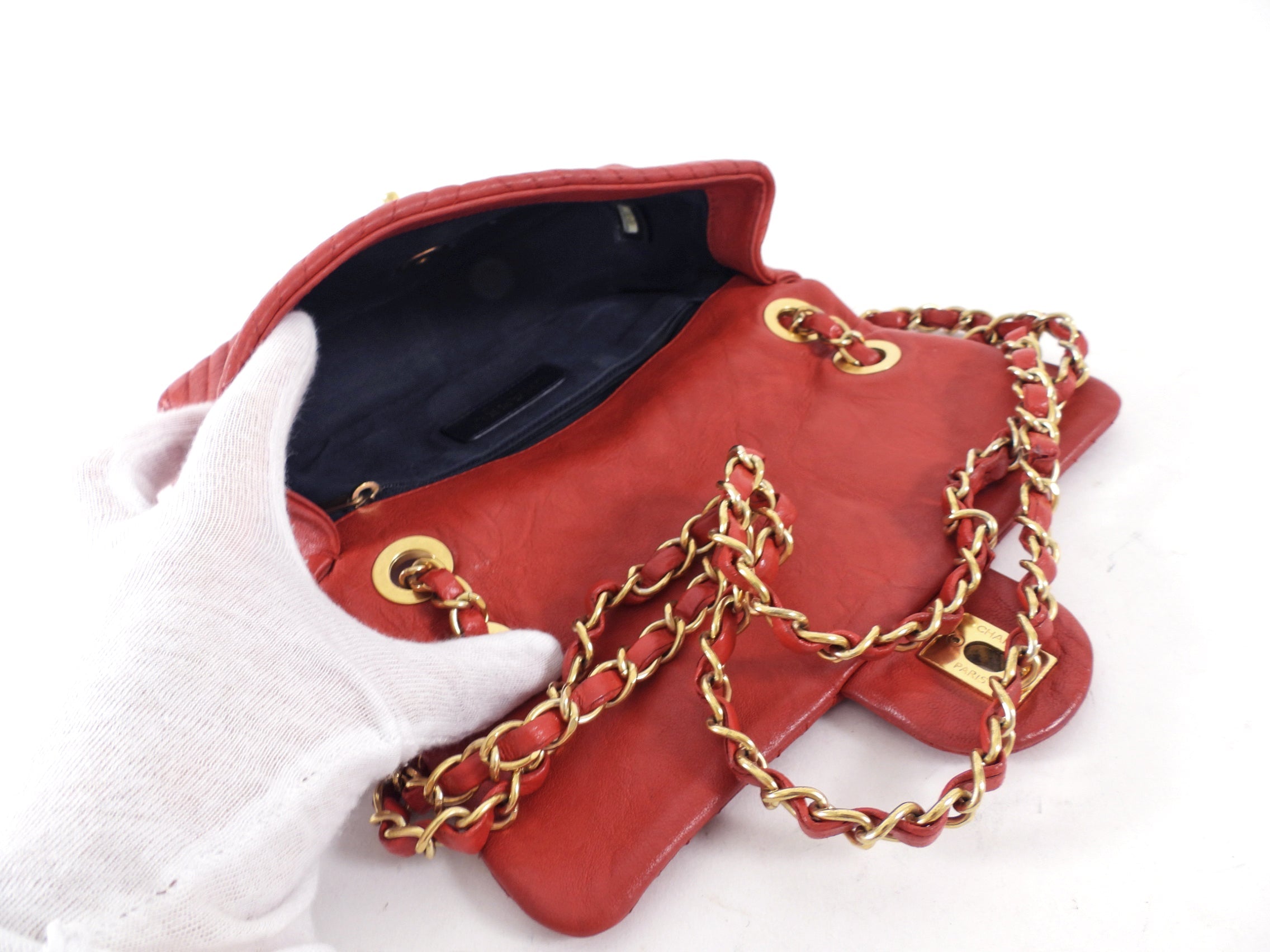 Chanel Surpique Chevron Red Quilted Small Flap Bag