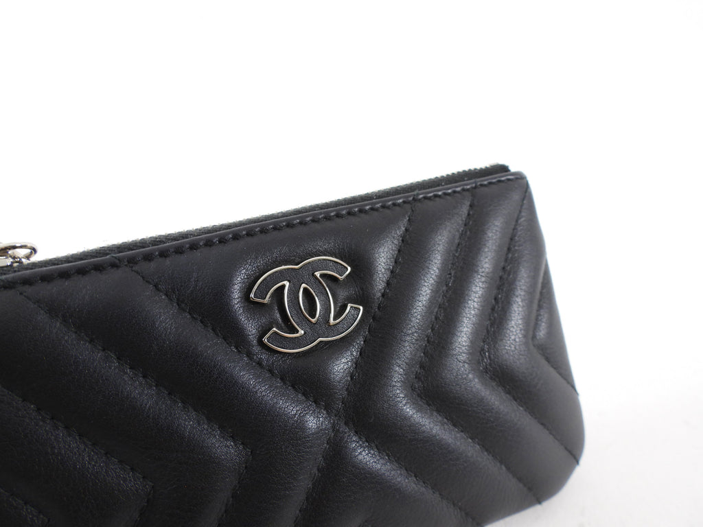 Chanel Black Leather Chevron Tassel Mini Zip Pouch