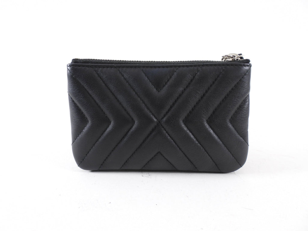 Chanel Black Leather Chevron Tassel Mini Zip Pouch